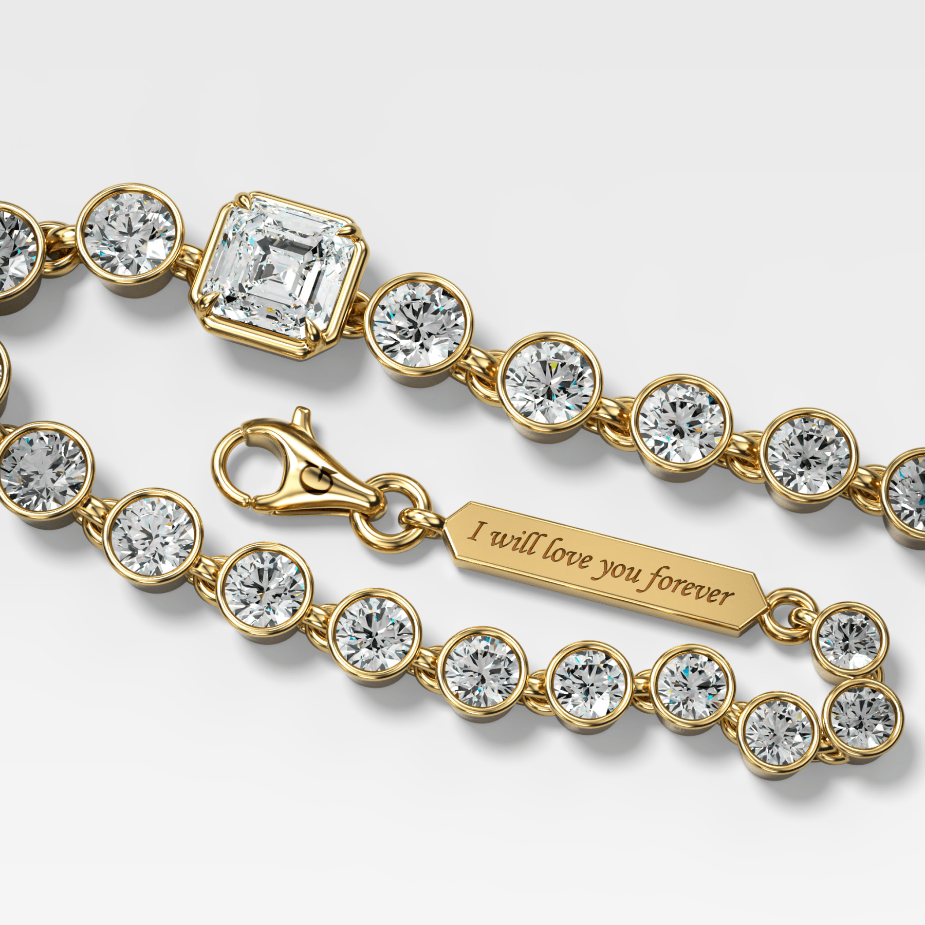 Engravable Club Bezel Bracelet with Asscher Cut Diamond - GOODSTONE