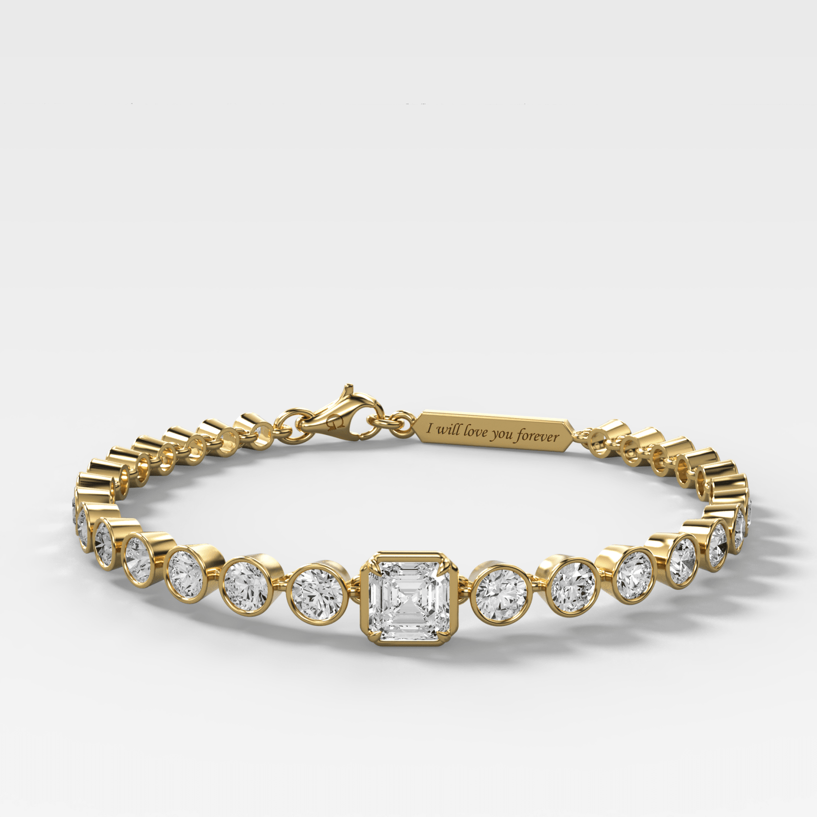 Engravable Club Bezel Bracelet with Asscher Cut Diamond - GOODSTONE