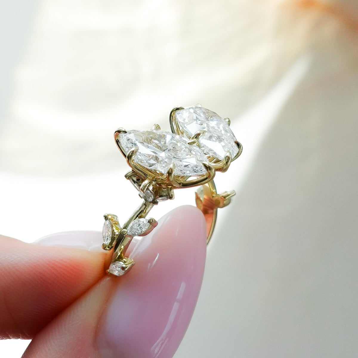 Entwined Toi et Moi Engagement Ring with Pear and Marquise Cut Diamonds - GOODSTONE