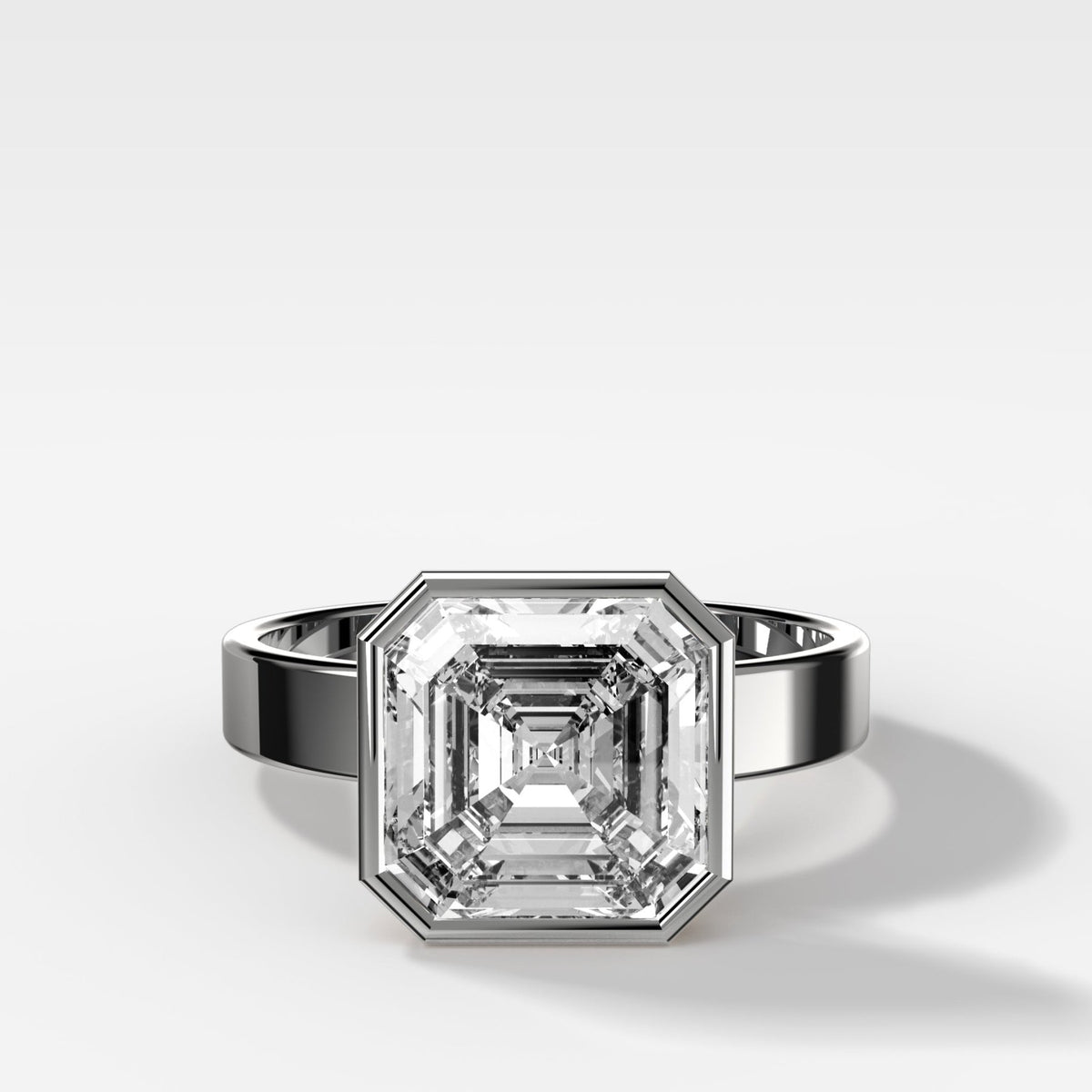 Finest Bezel Set Engagement Ring With Asscher Cut Diamond - GOODSTONE