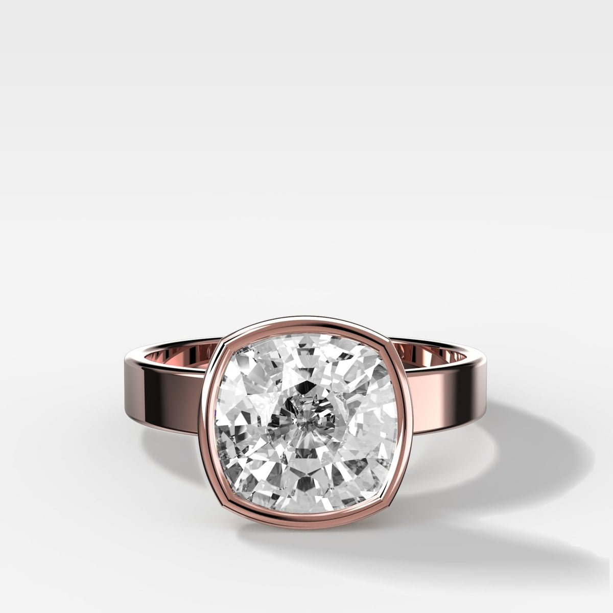 Finest Bezel Set Engagement Ring With Cushion Cut Diamond - GOODSTONE