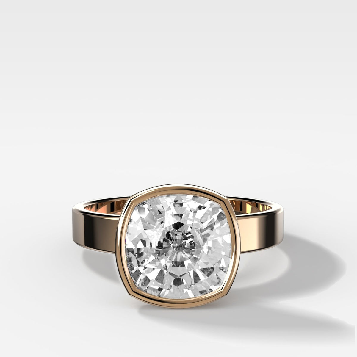 Finest Bezel Set Engagement Ring With Cushion Cut Diamond - GOODSTONE