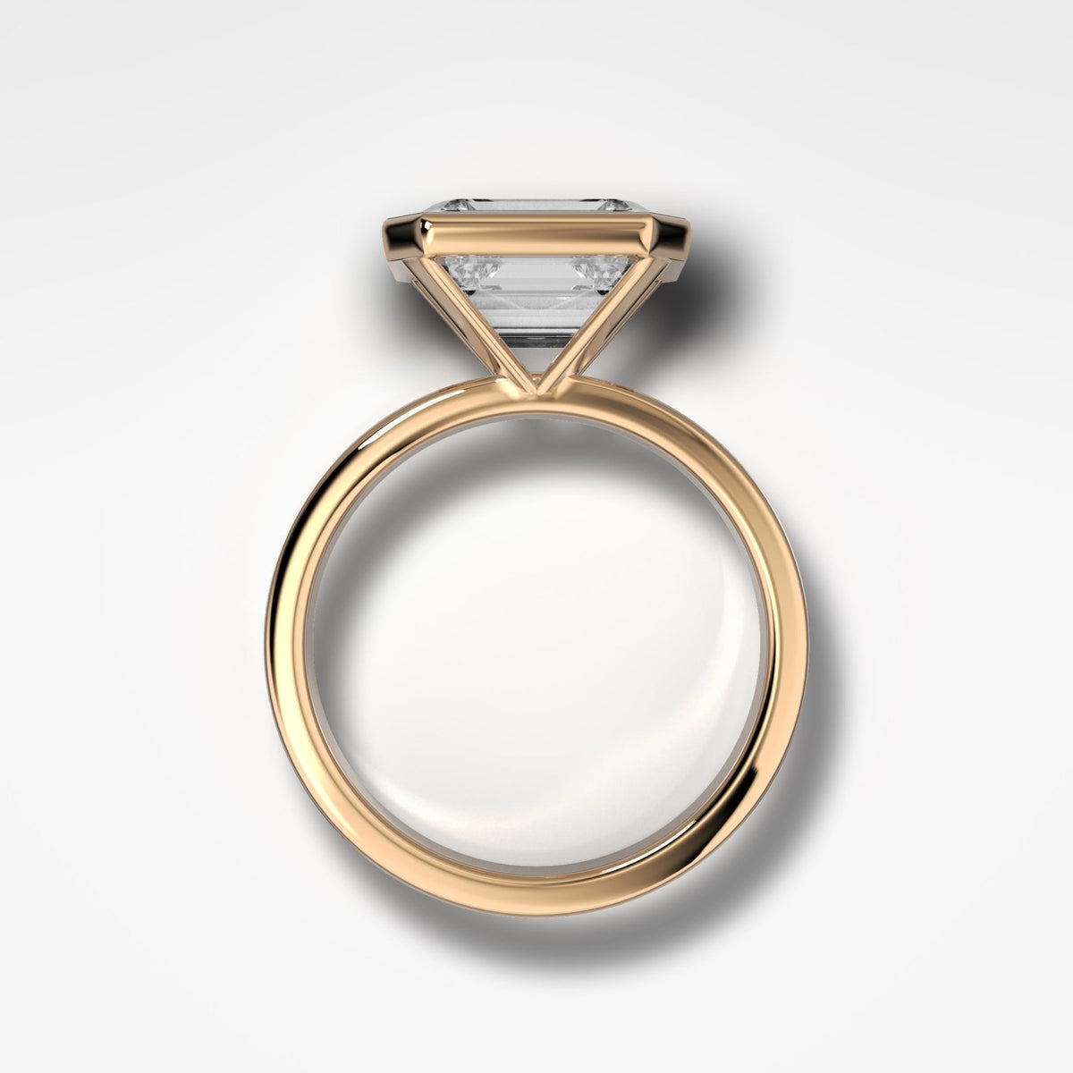 Finest Bezel Set Engagement Ring With East West Elongated Radiant Cut Diamond - GOODSTONE