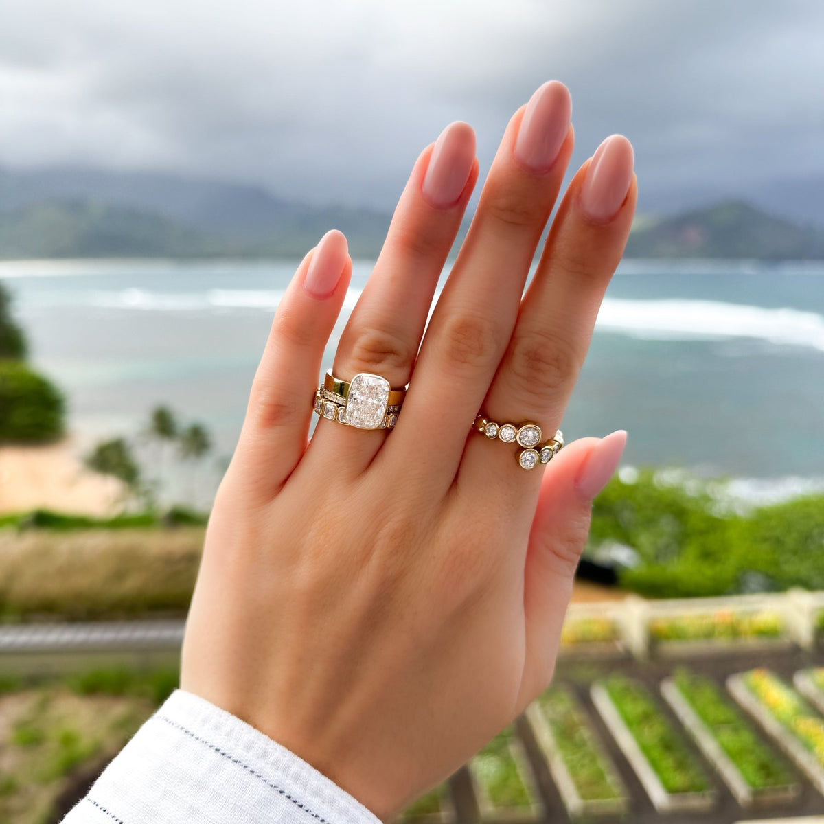 Finest Bezel Set Engagement Ring With Elongated Cushion Cut Diamond - GOODSTONE