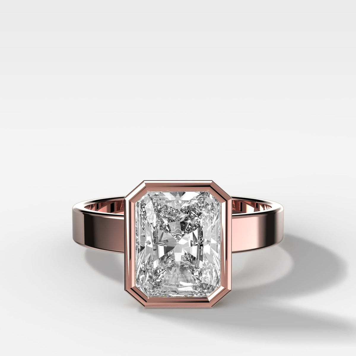 Finest Bezel Set Engagement Ring With Elongated Radiant Cut Diamond - GOODSTONE