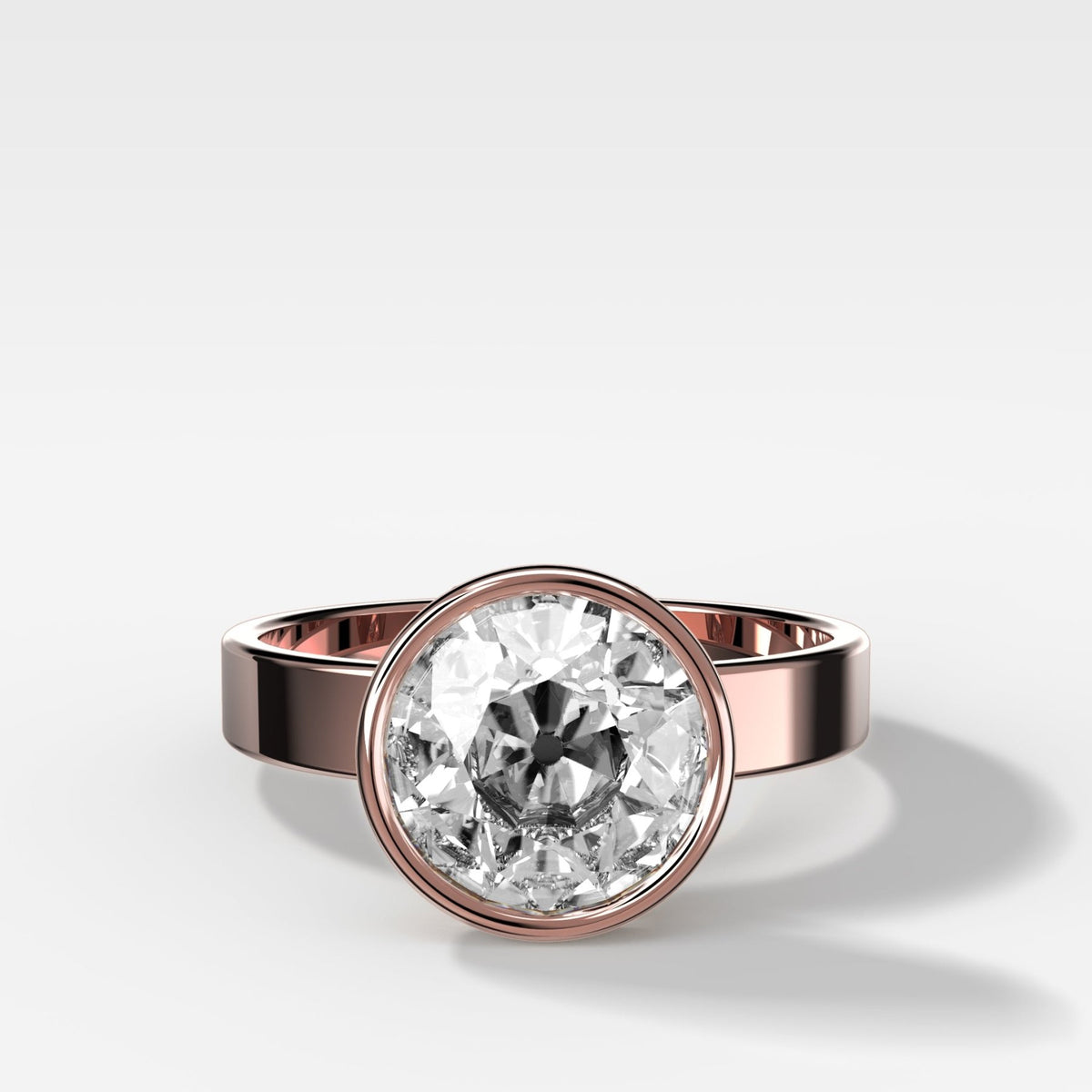 Finest Bezel Set Engagement Ring With Old Euro Cut Diamond - GOODSTONE