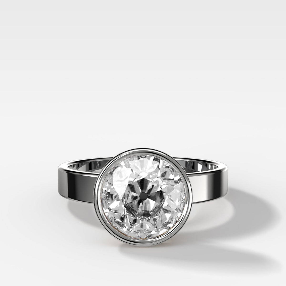 Finest Bezel Set Engagement Ring With Old Euro Cut Diamond - GOODSTONE