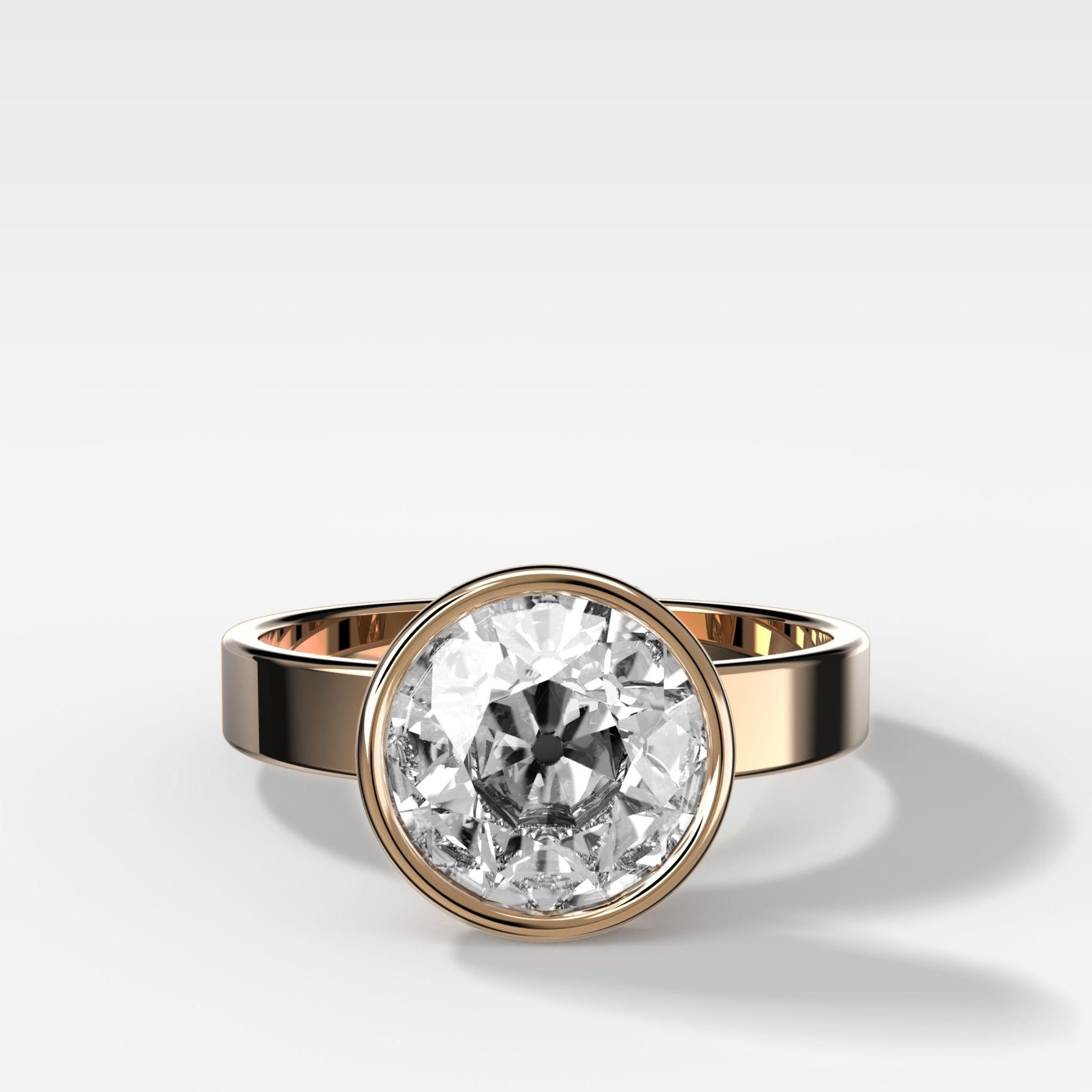 Finest Bezel Set Engagement Ring With Old Euro Cut Diamond - GOODSTONE