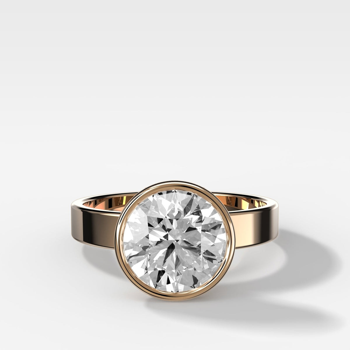 Finest Bezel Set Engagement Ring With Round Cut Diamond - GOODSTONE