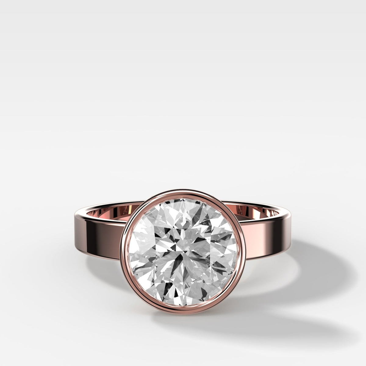 Finest Bezel Set Engagement Ring With Round Cut Diamond - GOODSTONE