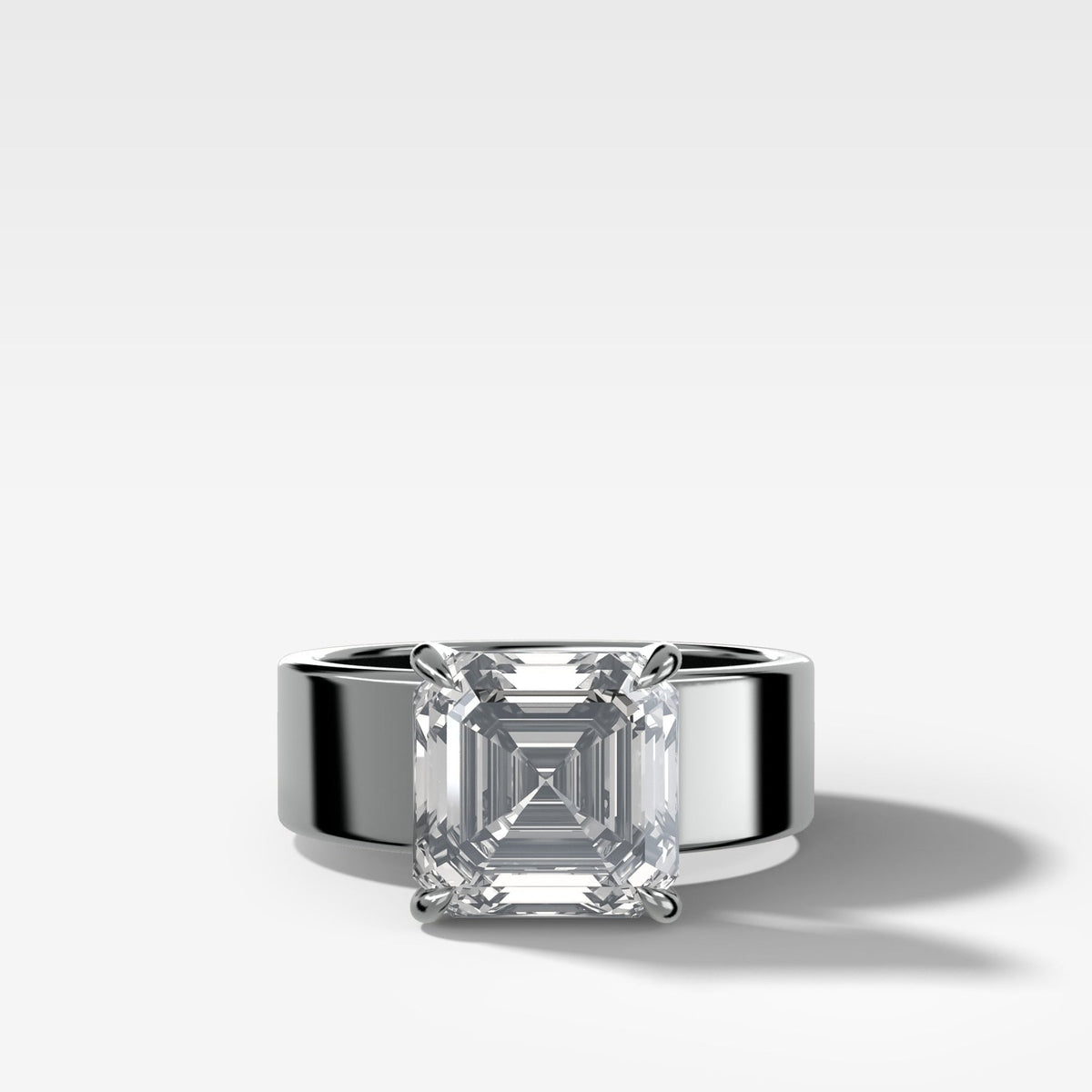 Finest Cigar Band Engagement Ring with Asscher Cut Diamond - GOODSTONE