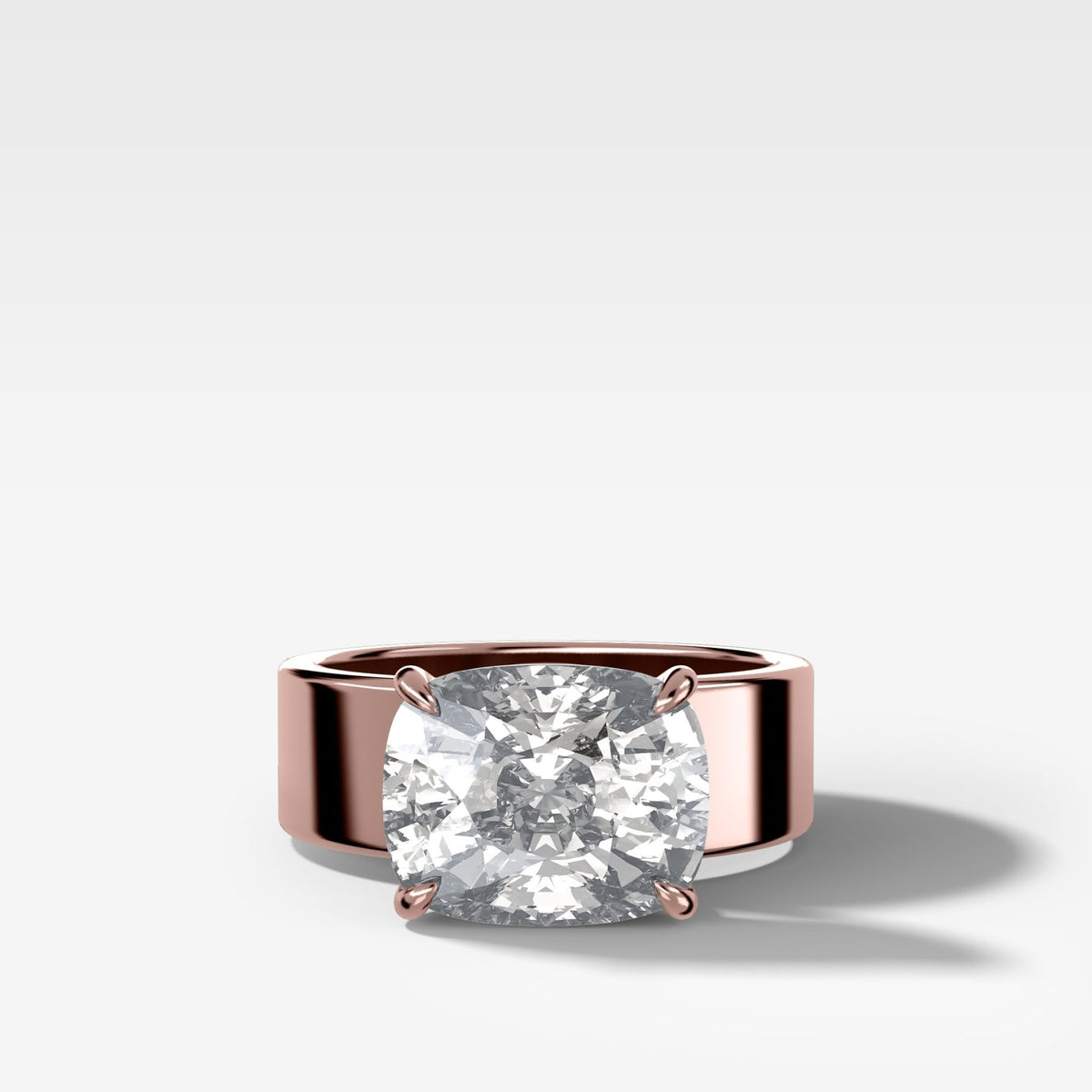 Finest Cigar Band Engagement Ring with East West Elongated Cushion Cut Diamond - GOODSTONE