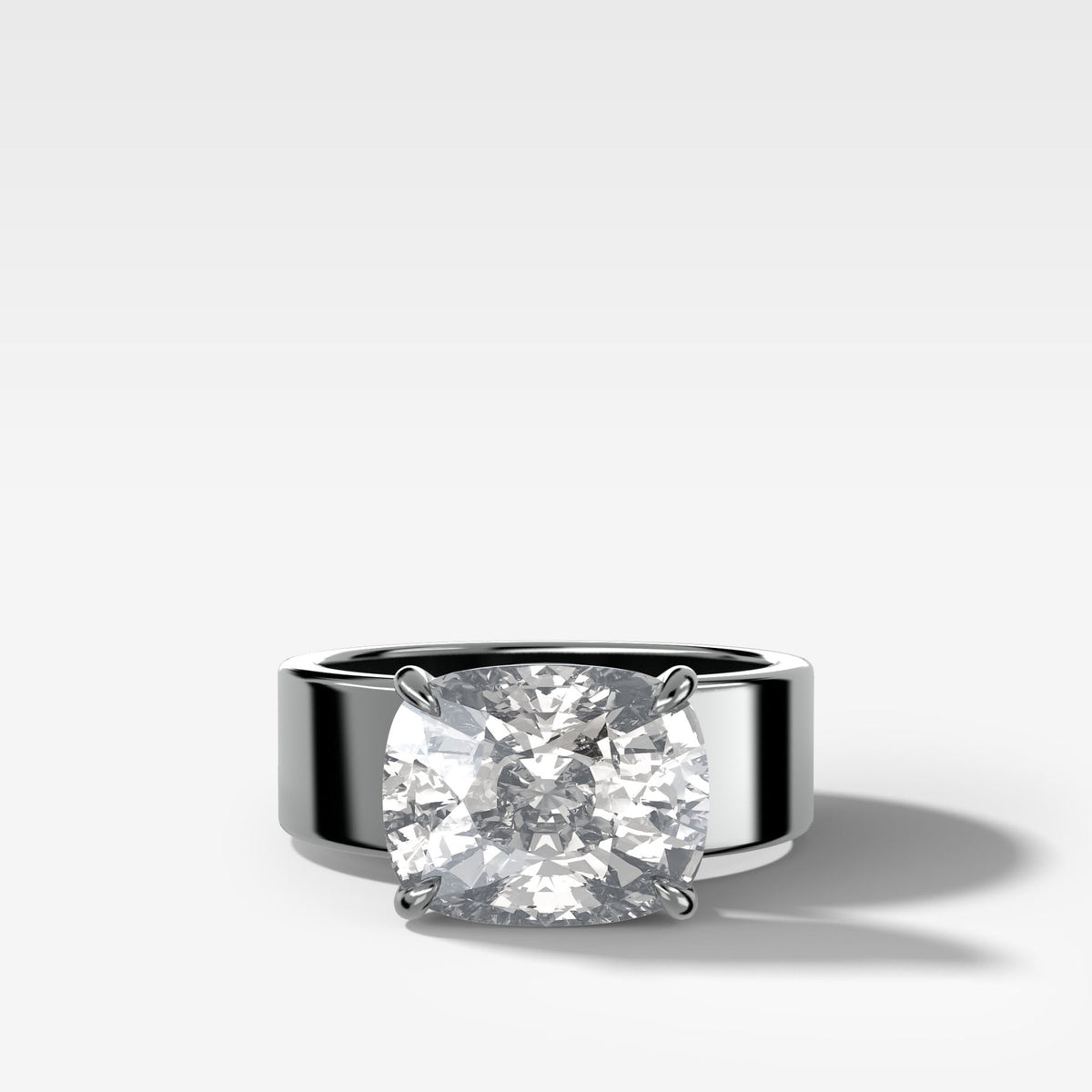 Finest Cigar Band Engagement Ring with East West Elongated Cushion Cut Diamond - GOODSTONE