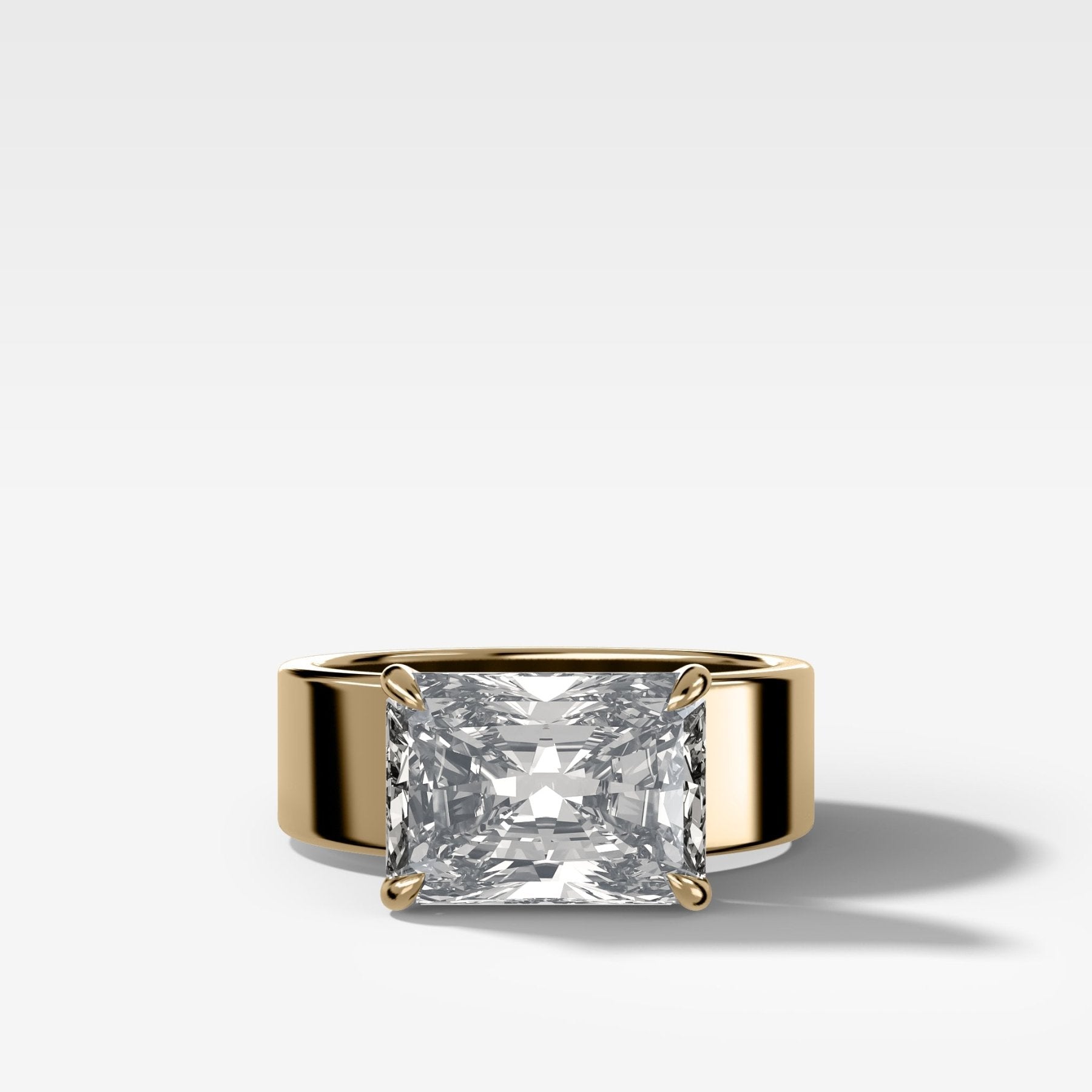 Finest Cigar Band Engagement Ring with East West Elongated Radiant Cut Diamond - GOODSTONE
