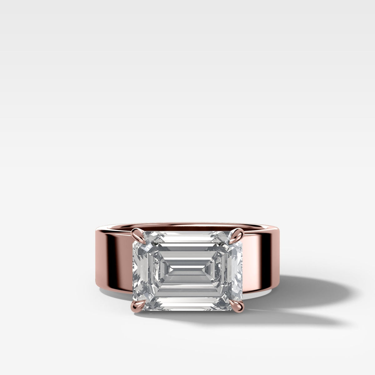 Finest Cigar Band Engagement Ring with East West Emerald Cut Diamond - GOODSTONE
