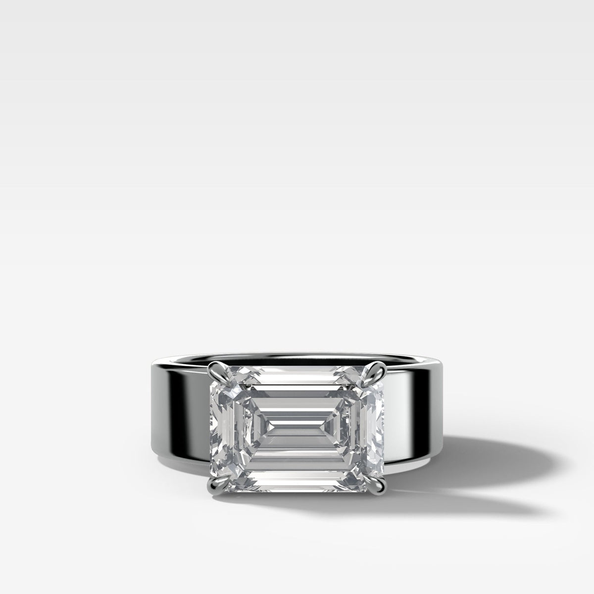 Finest Cigar Band Engagement Ring with East West Emerald Cut Diamond - GOODSTONE