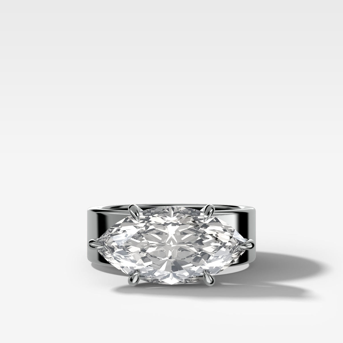 Finest Cigar Band Engagement Ring with East West Marquise Cut Diamond - GOODSTONE