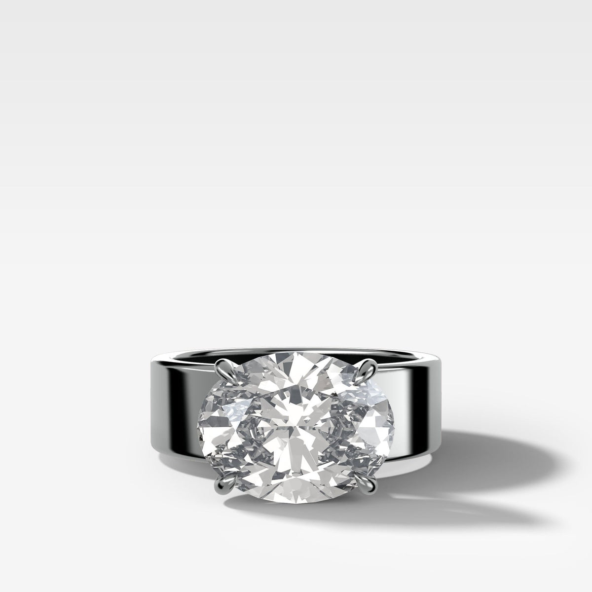 Finest Cigar Band Engagement Ring with East West Oval Cut Diamond - GOODSTONE