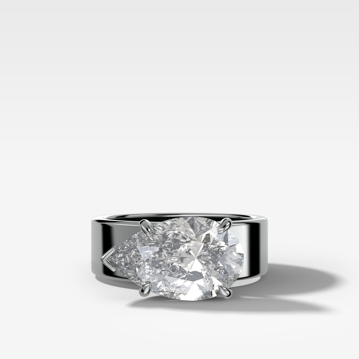 Finest Cigar Band Engagement Ring with East West Pear Cut Diamond - GOODSTONE