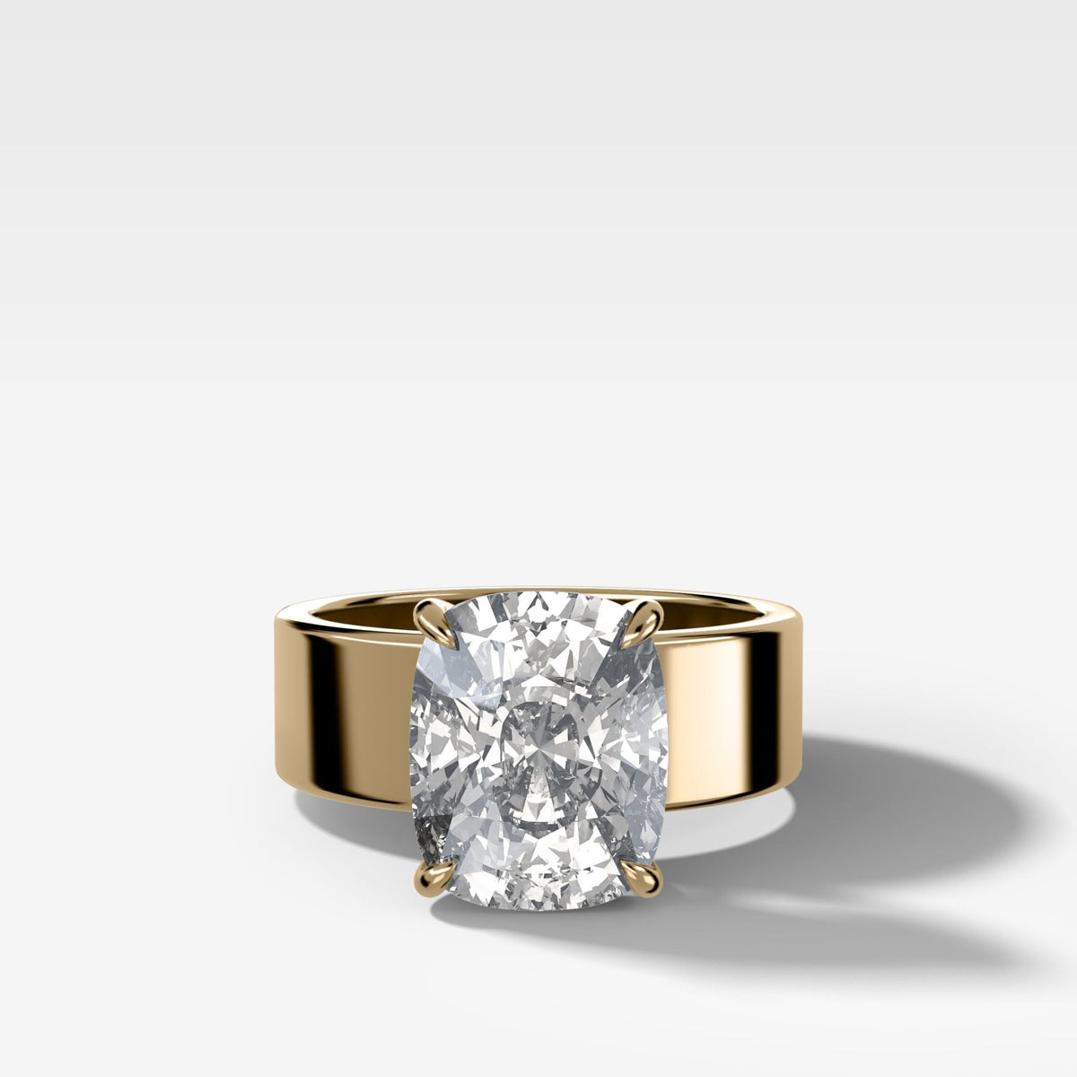 Finest Cigar Band Engagement Ring with Elongated Cushion Cut Diamond - GOODSTONE