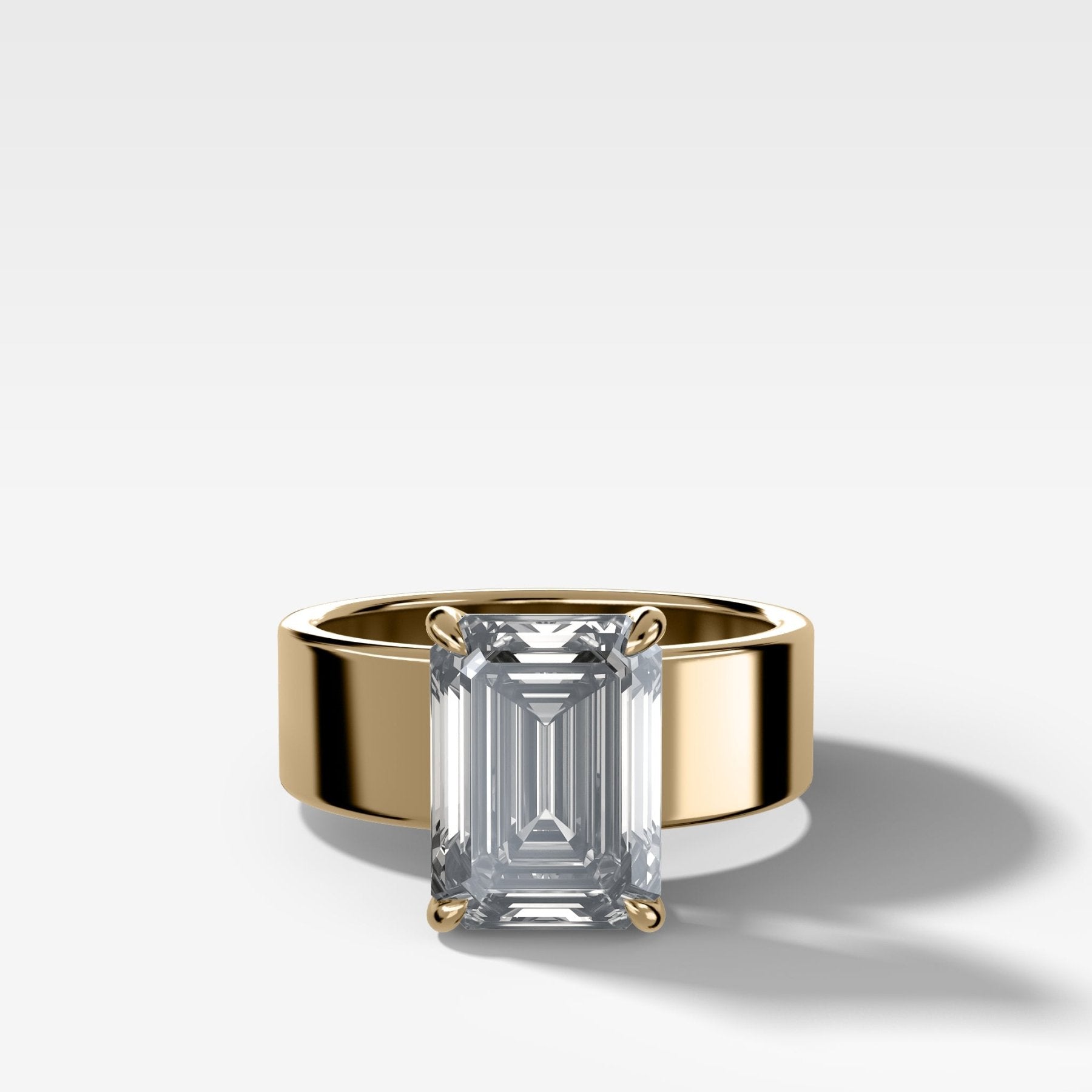 Finest Cigar Band Engagement Ring with Emerald Cut Diamond - GOODSTONE