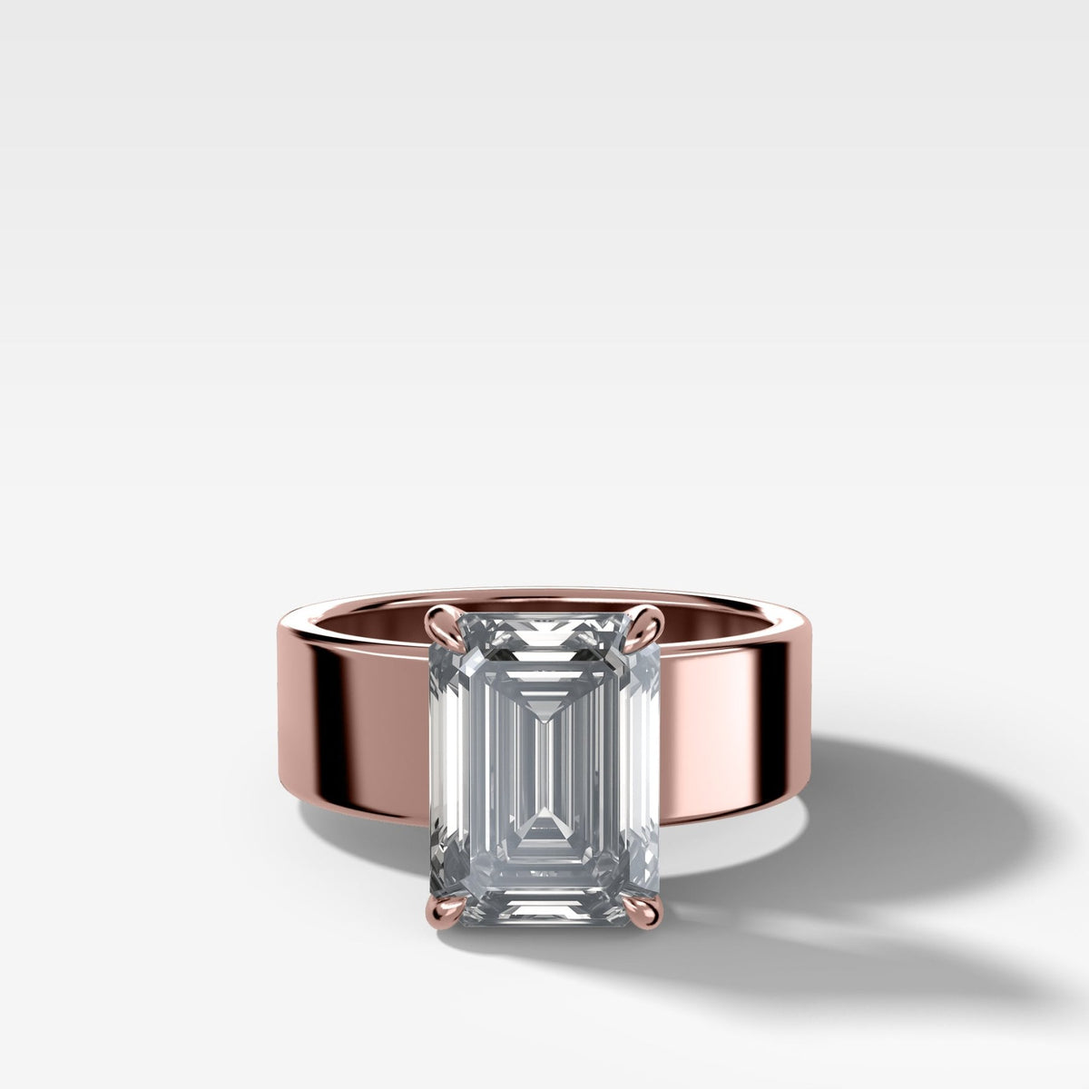 Finest Cigar Band Engagement Ring with Emerald Cut Diamond - GOODSTONE
