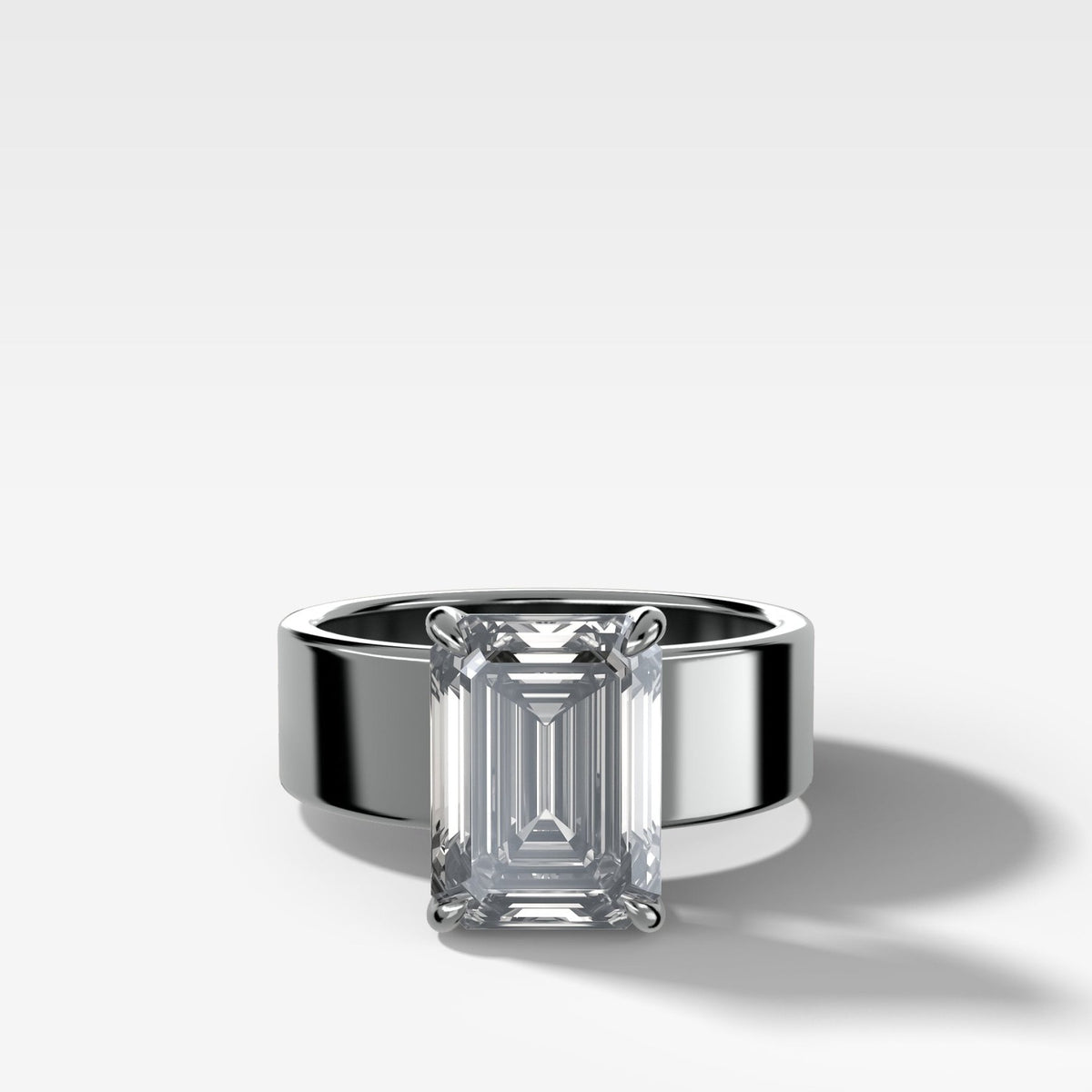 Finest Cigar Band Engagement Ring with Emerald Cut Diamond - GOODSTONE