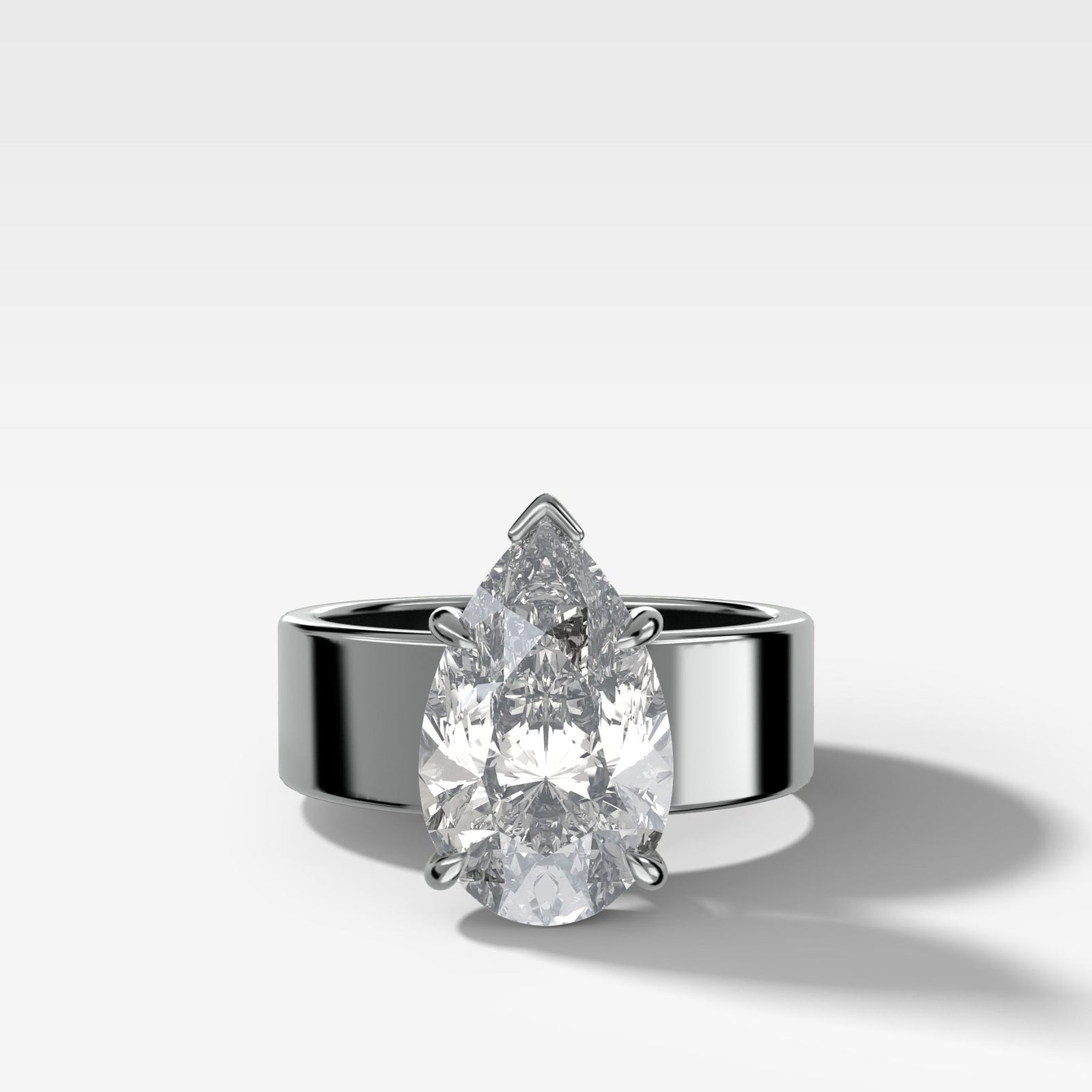 Finest Cigar Band Engagement Ring with Pear Cut Diamond - GOODSTONE