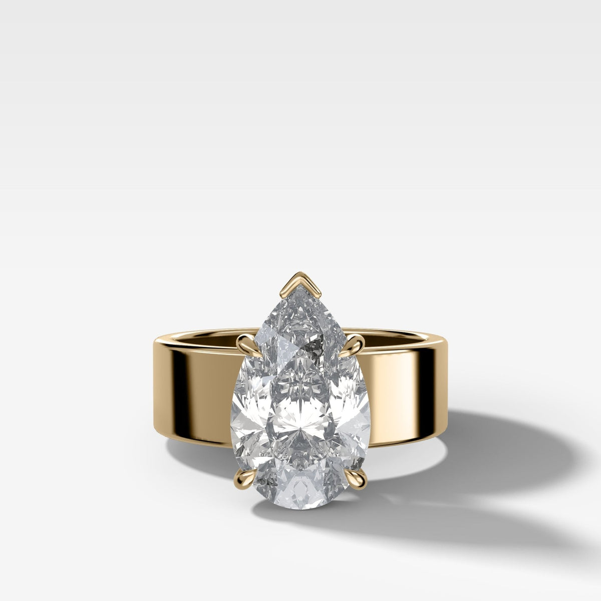Finest Cigar Band Engagement Ring with Pear Cut Diamond - GOODSTONE