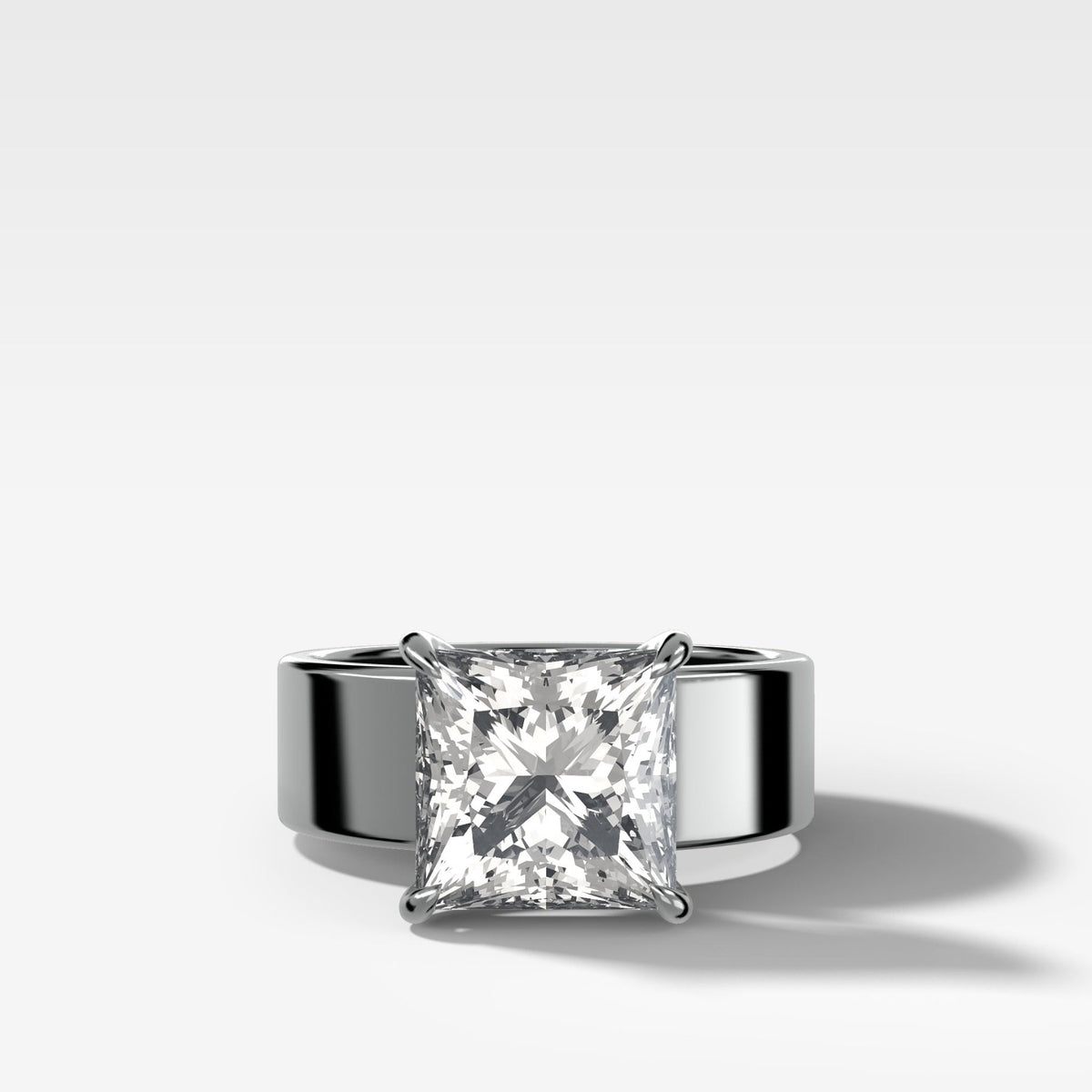 Finest Cigar Band Engagement Ring with Princess Cut Diamond - GOODSTONE