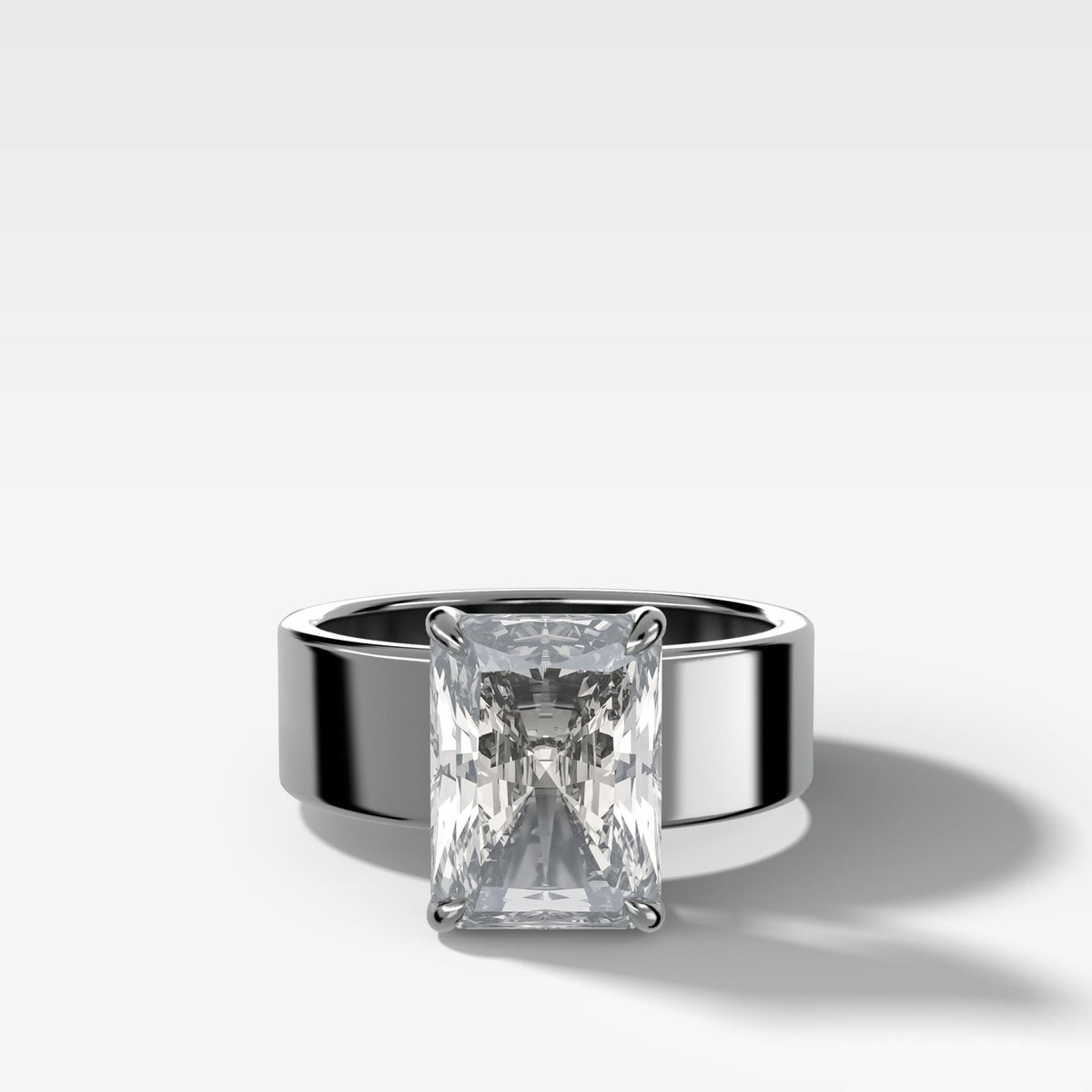 Finest Cigar Band Engagement Ring with Radiant Cut Diamond - GOODSTONE