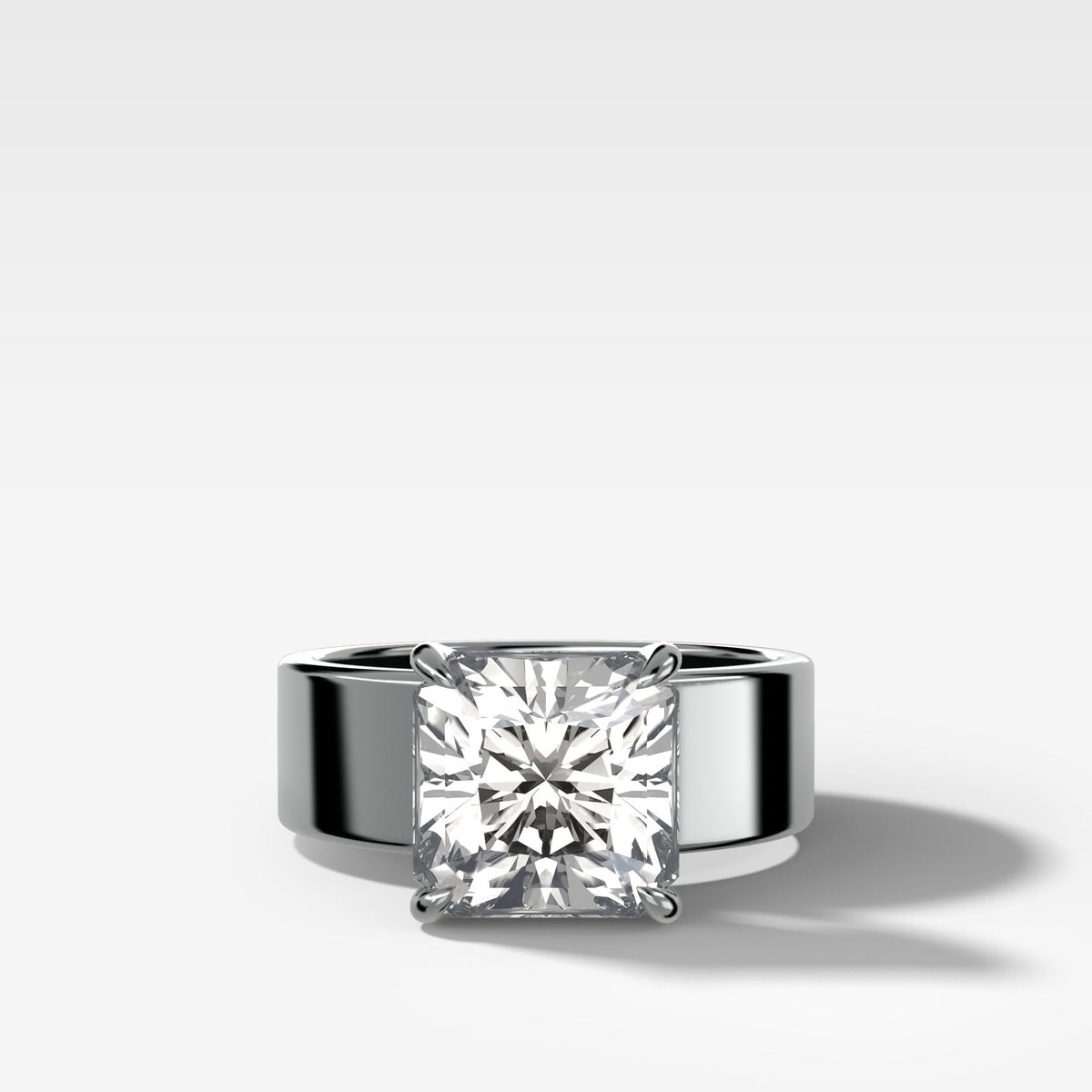 Finest Cigar Band Engagement Ring with Square Radiant Cut Diamond - GOODSTONE