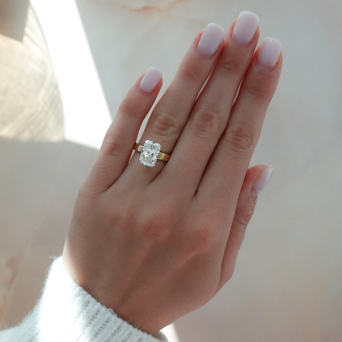 Finest Compass Solitaire Engagement Ring with Elongated Cushion Cut Diamond - GOODSTONE