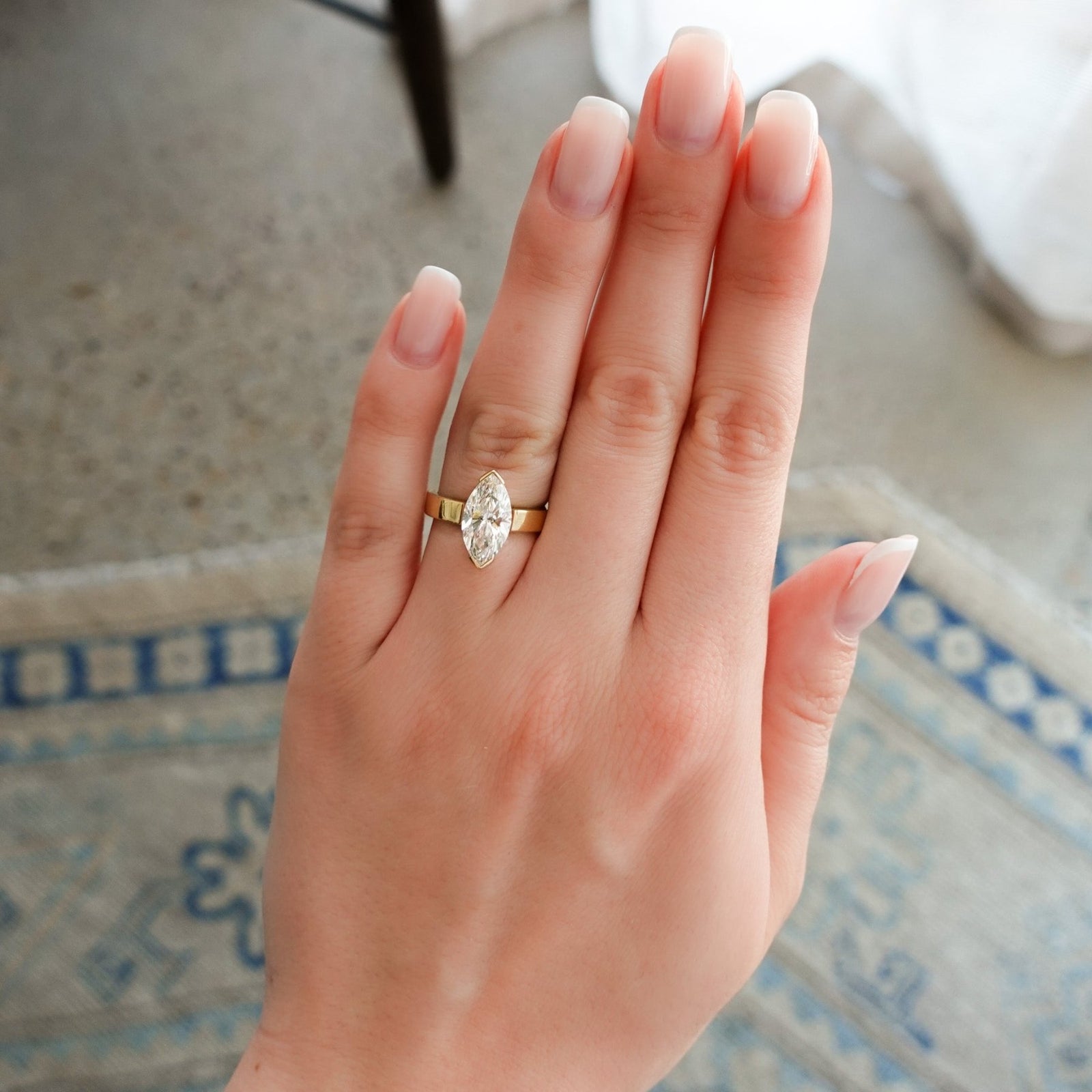 Finest Half Bezel Engagement Ring set with 2.58ct Lab Grown Marquise Cut Diamond - GOODSTONE