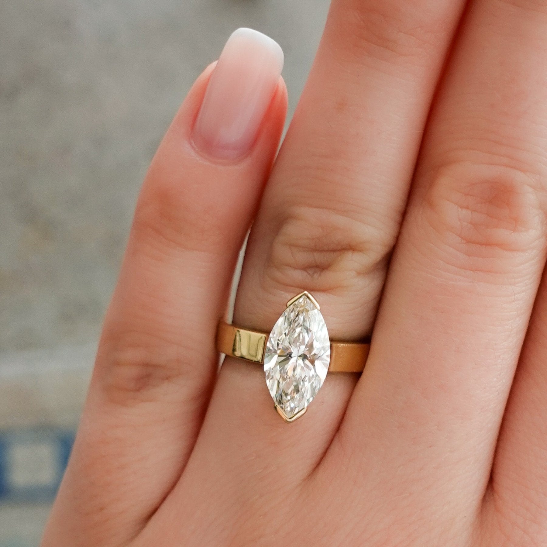 Finest Half Bezel Engagement Ring set with 2.58ct Lab Grown Marquise Cut Diamond - GOODSTONE