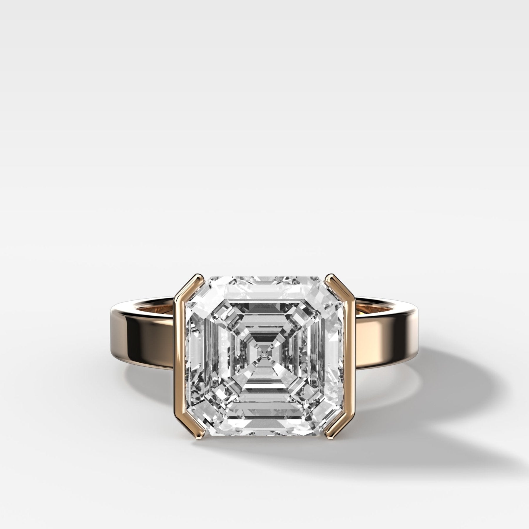 Finest Half Bezel Engagement Ring with Lab Grown 4.09ct Asscher Cut Diamond - GOODSTONE
