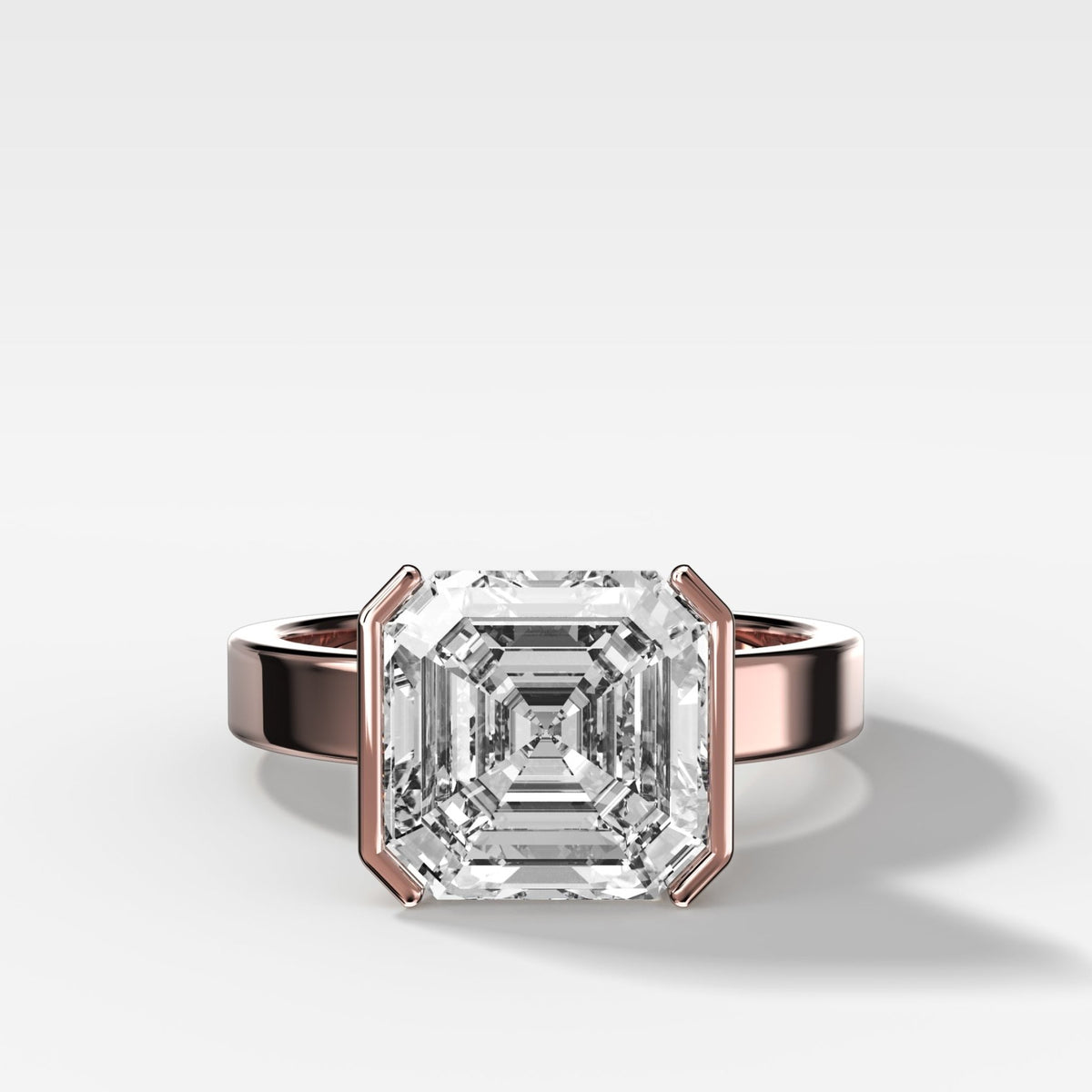 Finest Half Bezel Solitaire Engagement Ring With Asscher Cut Diamond - GOODSTONE
