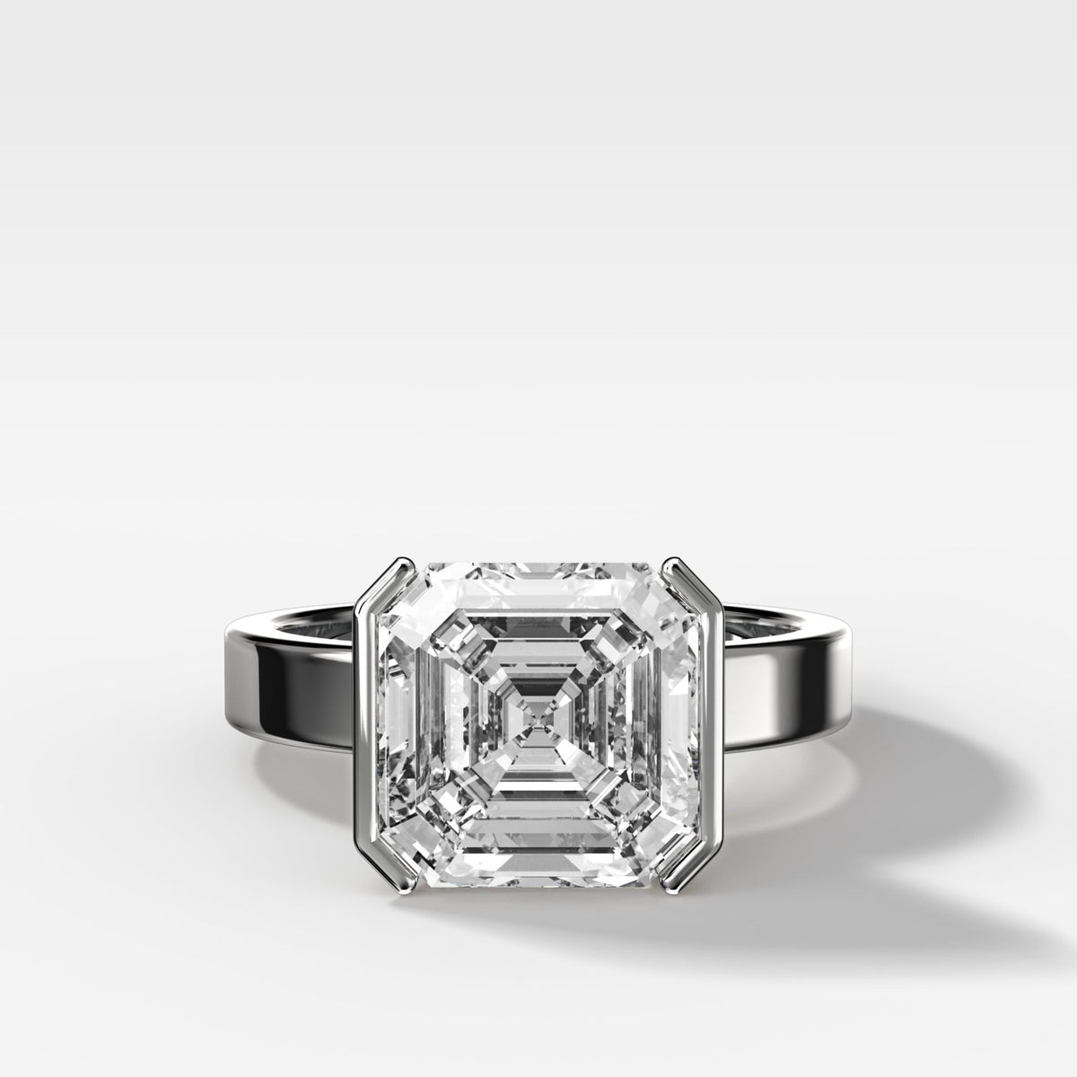 Finest Half Bezel Solitaire Engagement Ring With Asscher Cut Diamond - GOODSTONE
