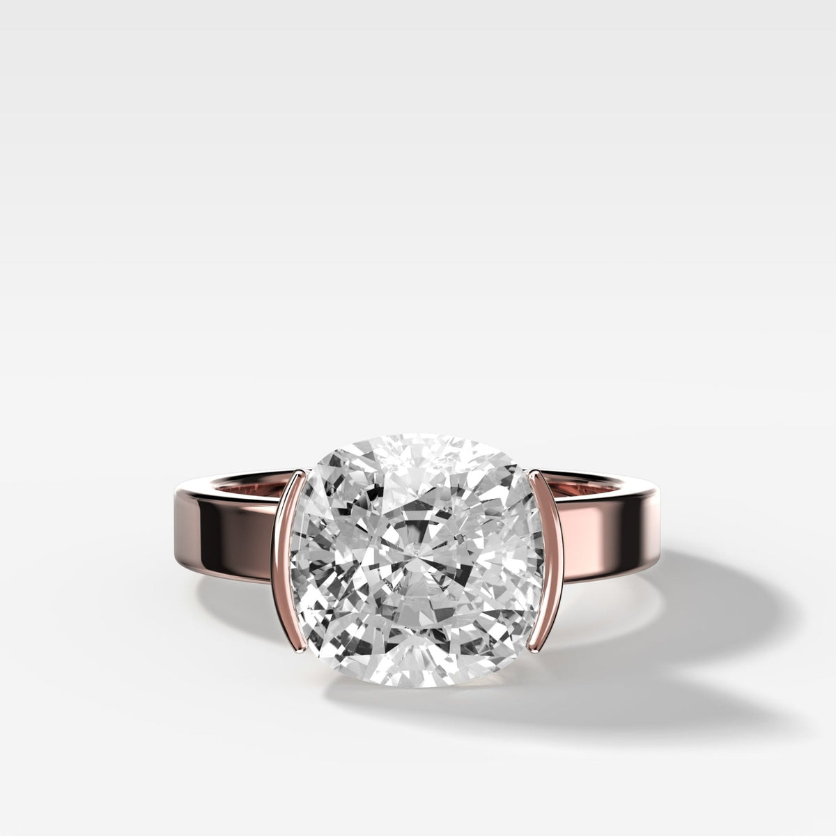 Finest Half Bezel Solitaire Engagement Ring With Cushion Cut Diamond - GOODSTONE