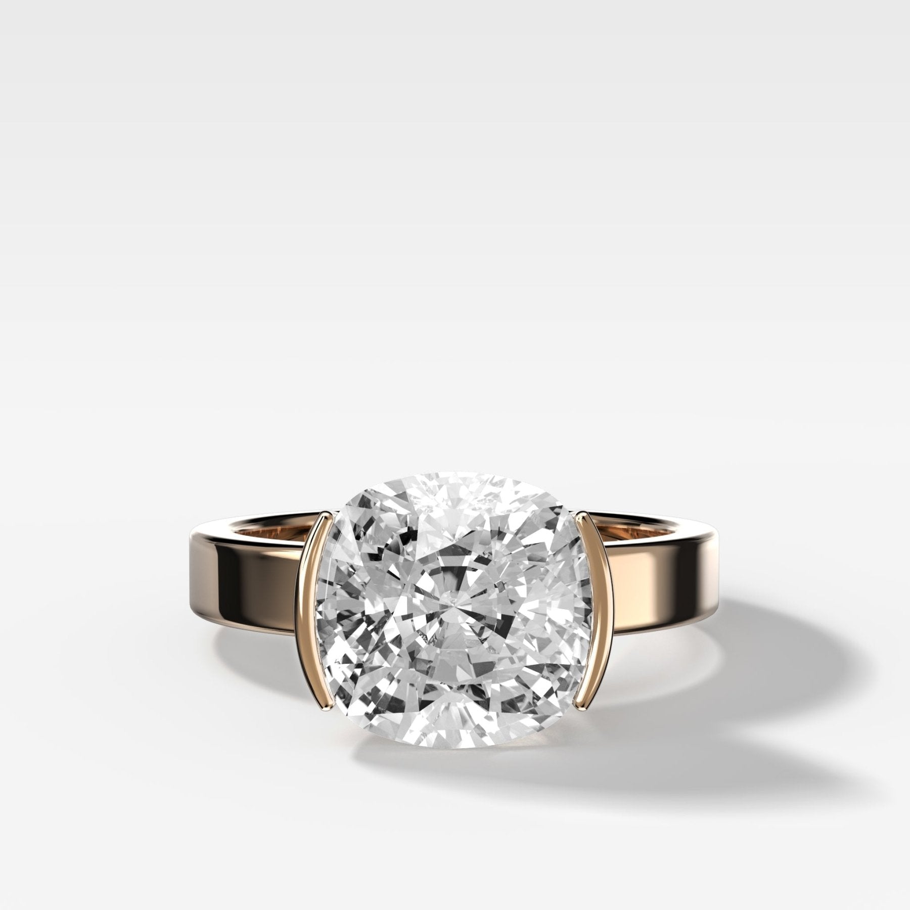 Finest Half Bezel Solitaire Engagement Ring With Cushion Cut Diamond - GOODSTONE