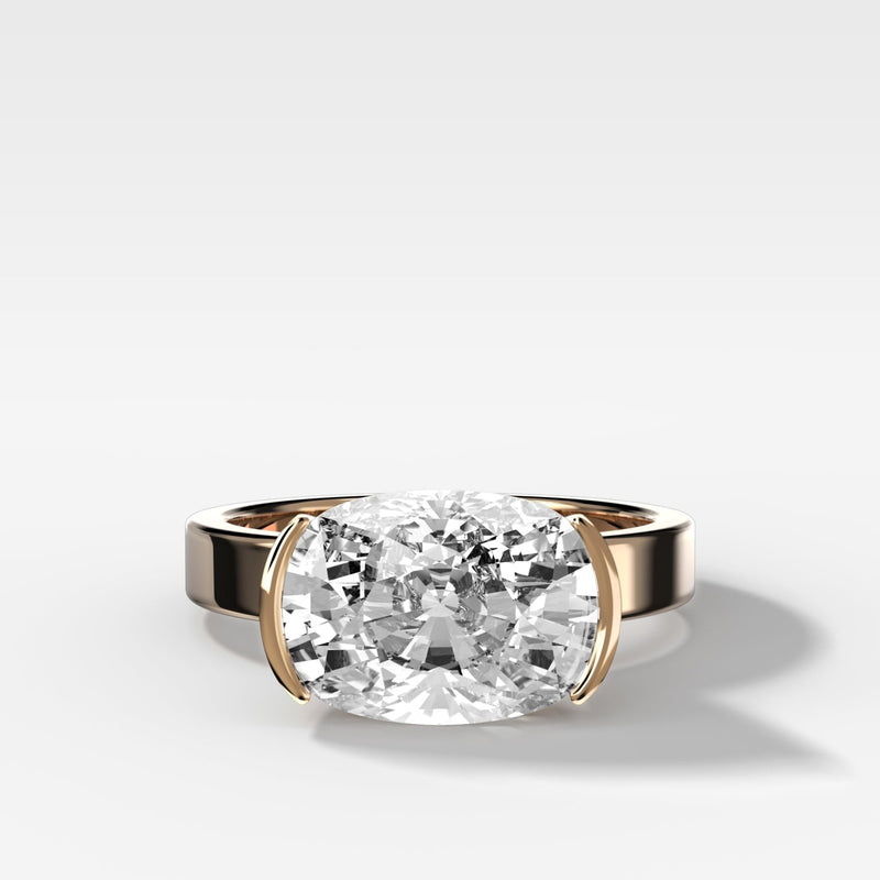 Elongated Cushion East West Finest Half Bezel Ring | GOODSTONE
