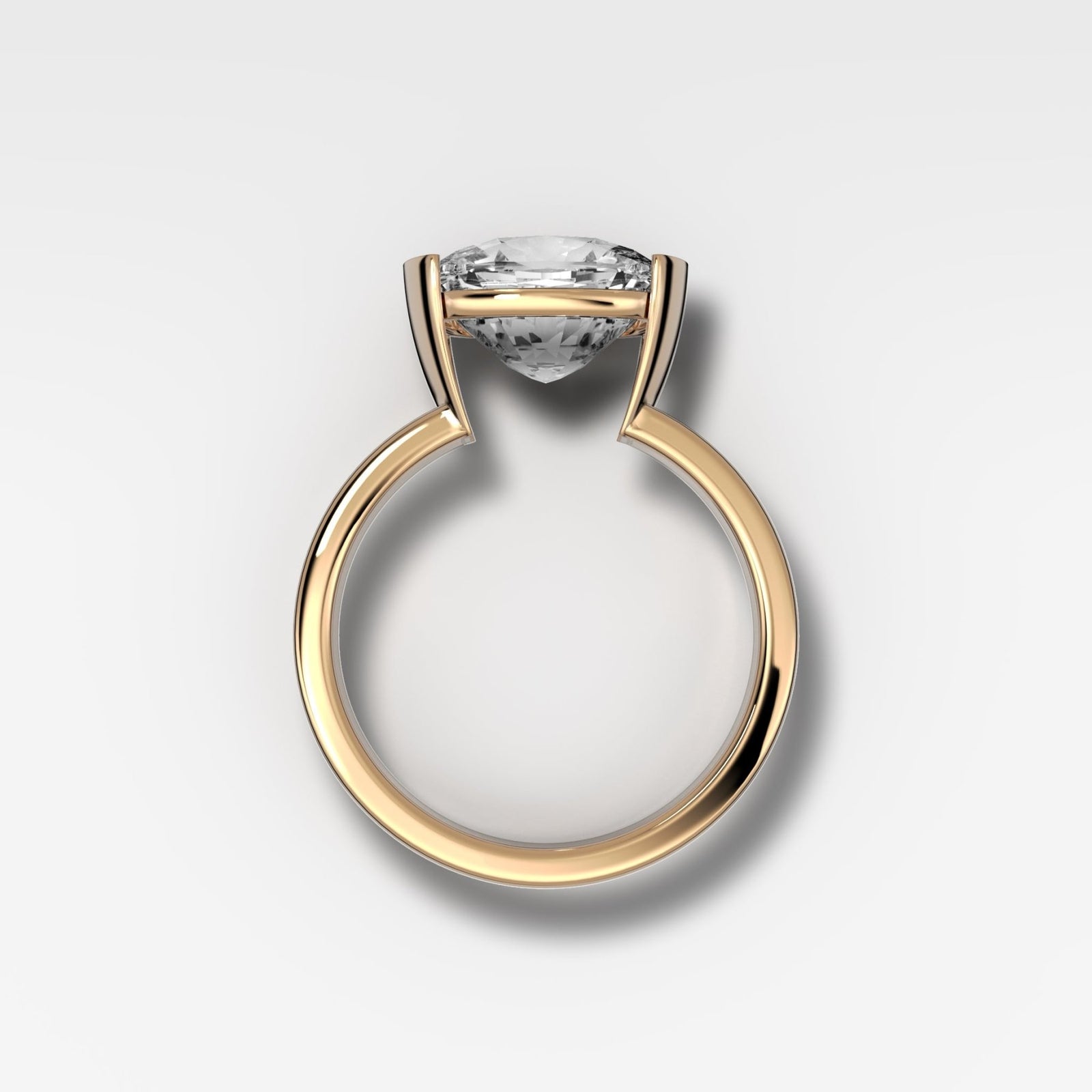 Finest Half Bezel Solitaire Engagement Ring With East West Elongated Cushion Cut Diamond - GOODSTONE