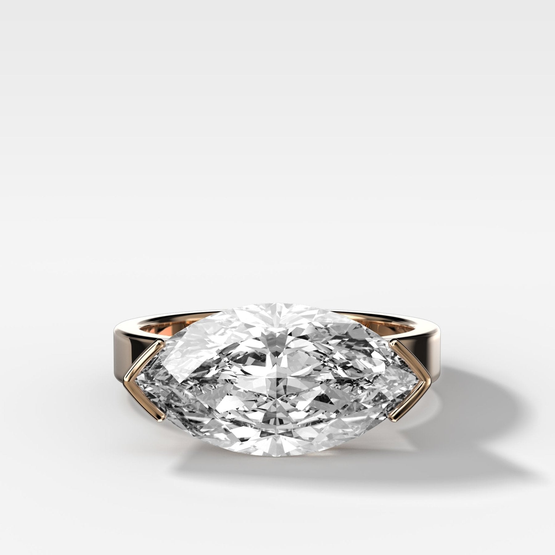 Finest Half Bezel Solitaire Engagement Ring With East West Marquise Cut Diamond - GOODSTONE