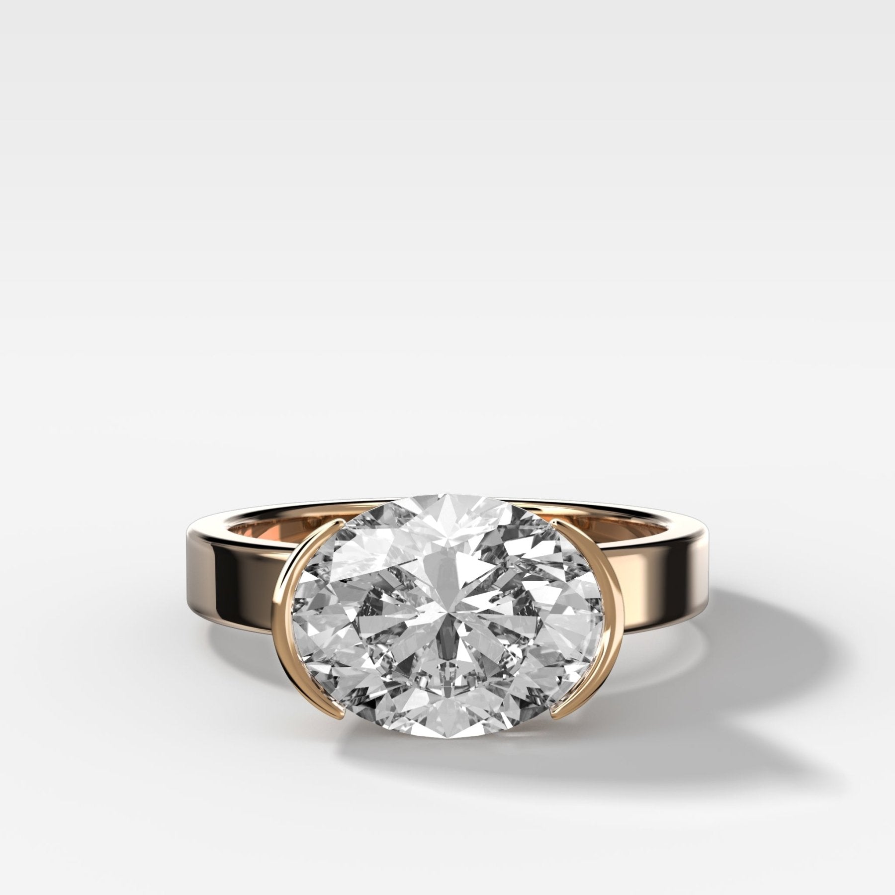Finest Half Bezel Solitaire Engagement Ring With East West Oval Cut Diamond - GOODSTONE