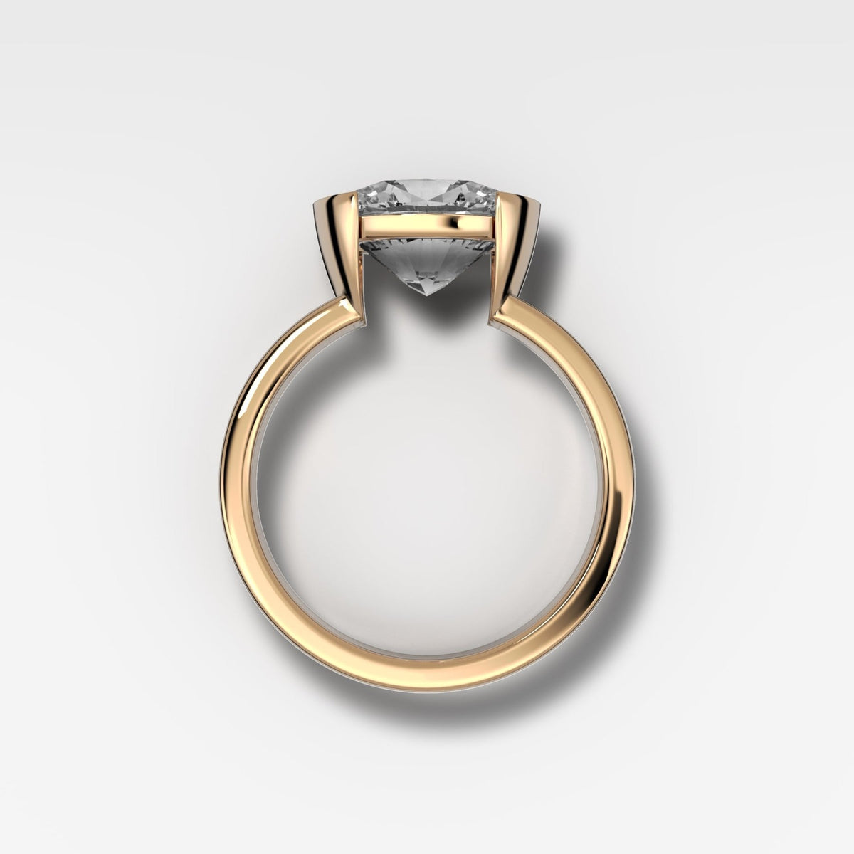 Finest Half Bezel Solitaire Engagement Ring With East West Oval Cut Diamond - GOODSTONE