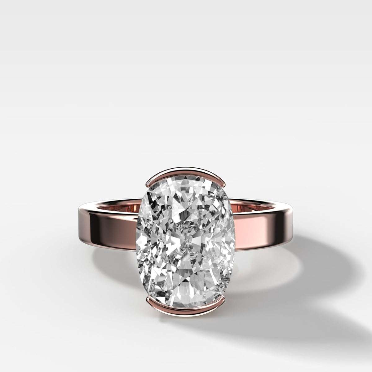 Finest Half Bezel Solitaire Engagement Ring With Elongated Cushion Cut Diamond - GOODSTONE