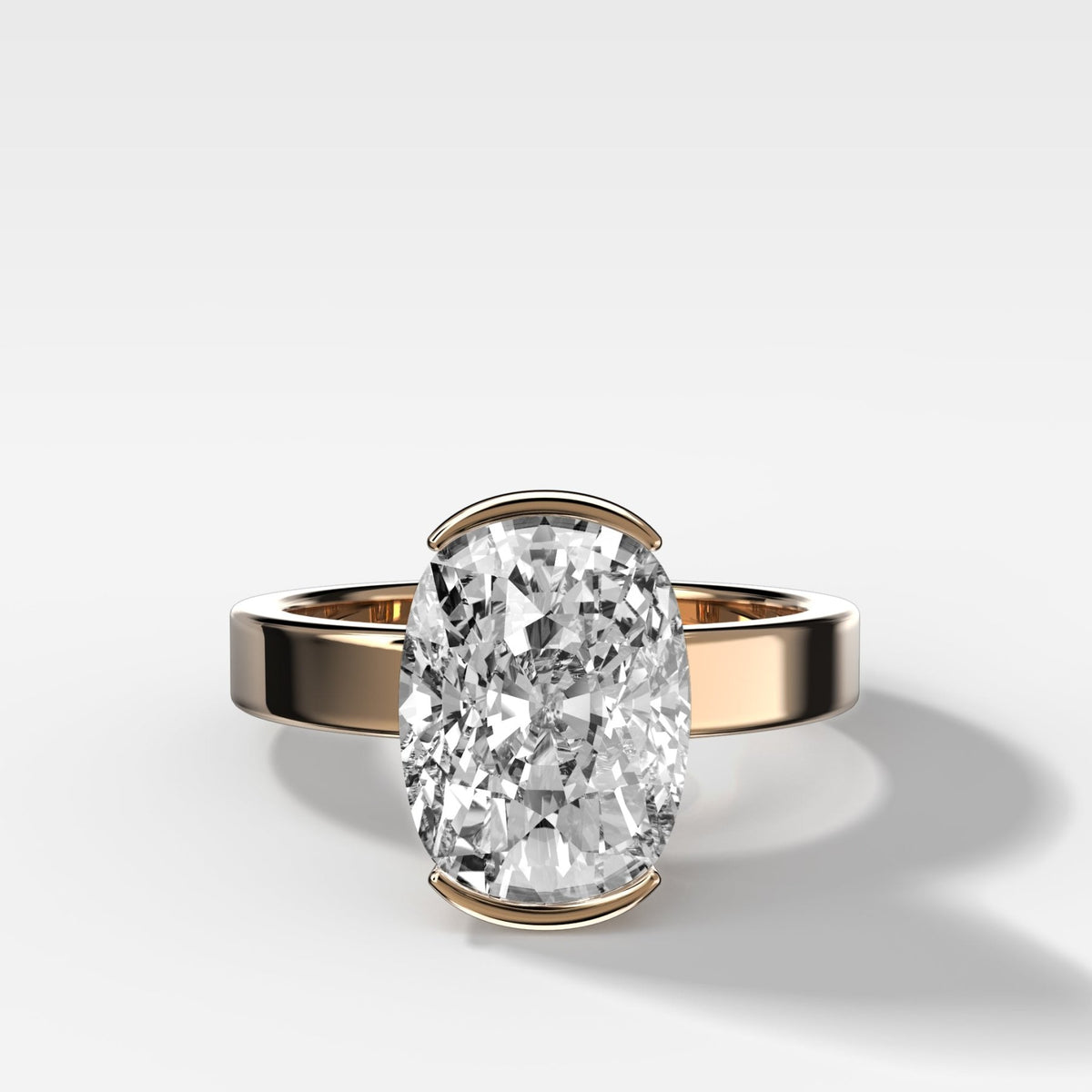 Finest Half Bezel Solitaire Engagement Ring With Elongated Cushion Cut Diamond - GOODSTONE