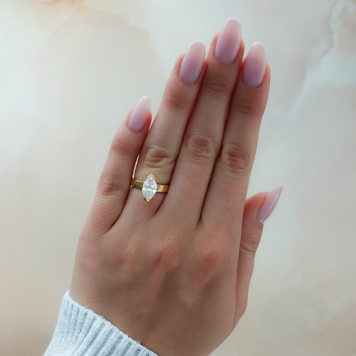 Finest Half Bezel Solitaire Engagement Ring With Marquise Cut Diamond - GOODSTONE