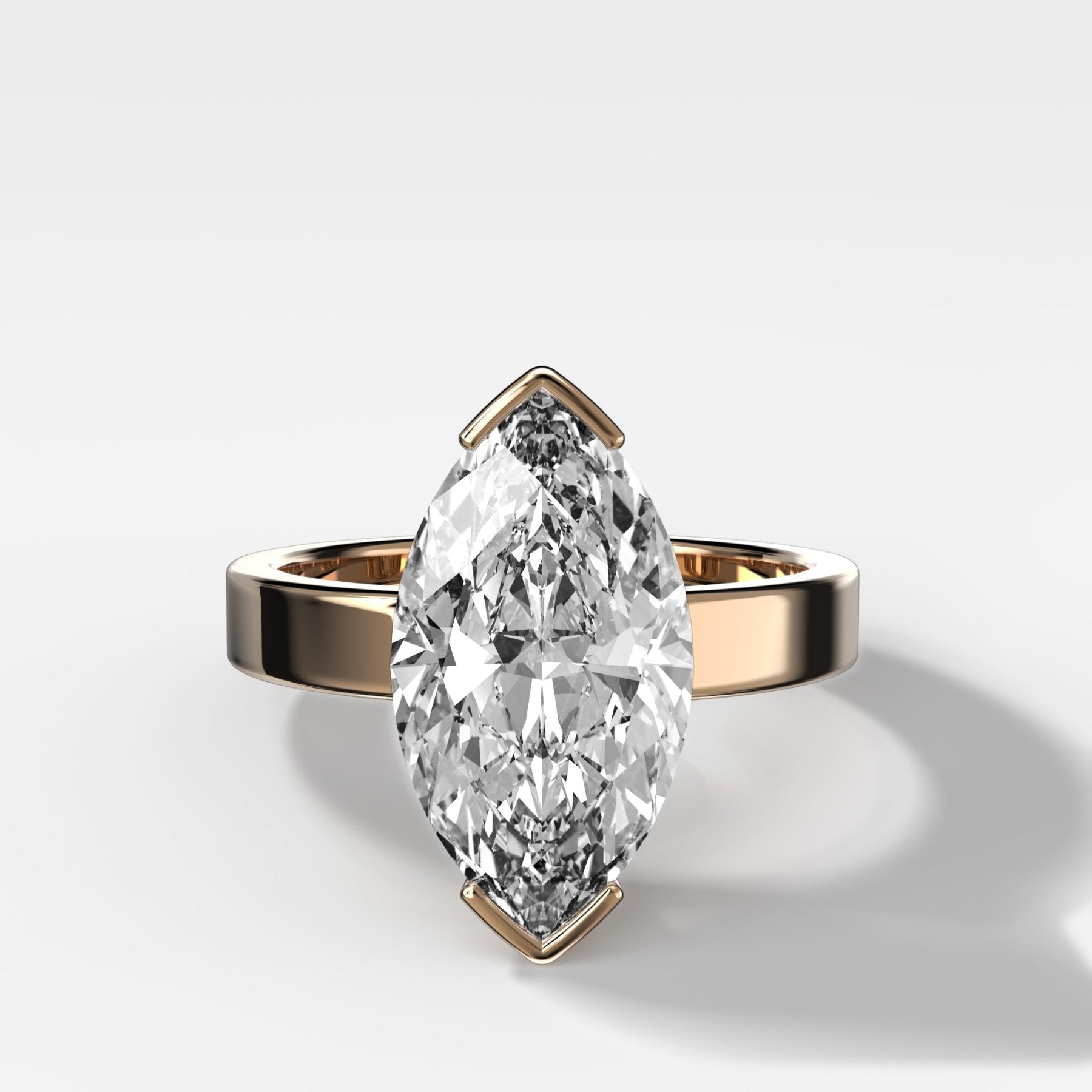Finest Half Bezel Solitaire Engagement Ring With Marquise Cut Diamond - GOODSTONE