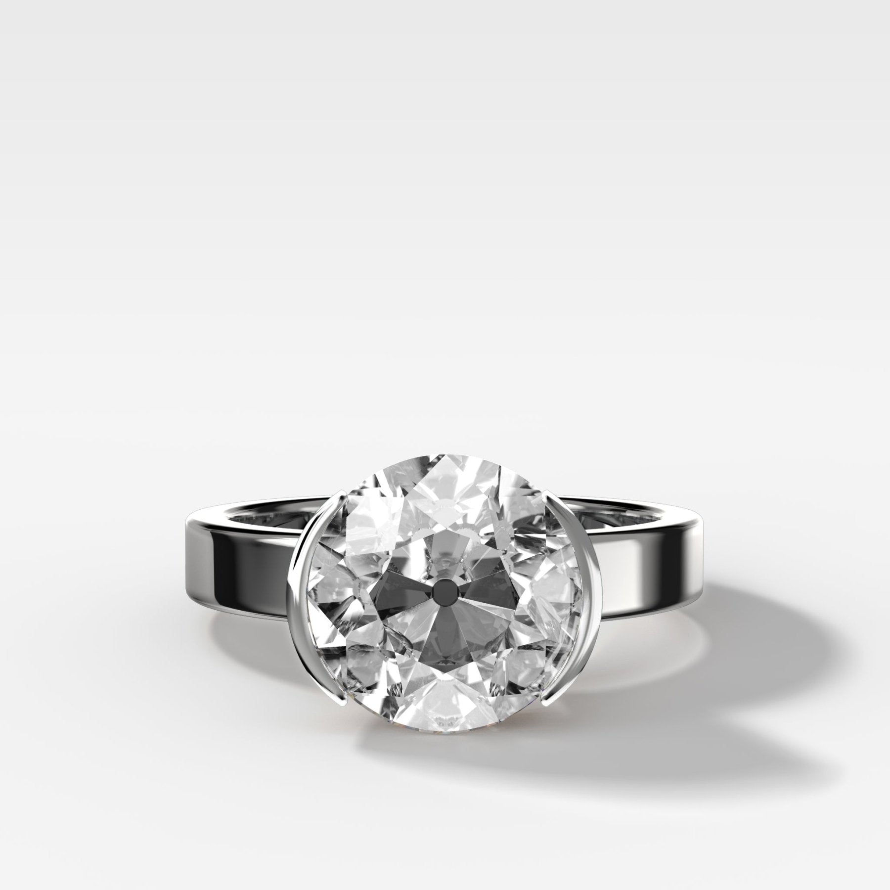 Finest Half Bezel Solitaire Engagement Ring With Old Euro Cut Diamond - GOODSTONE